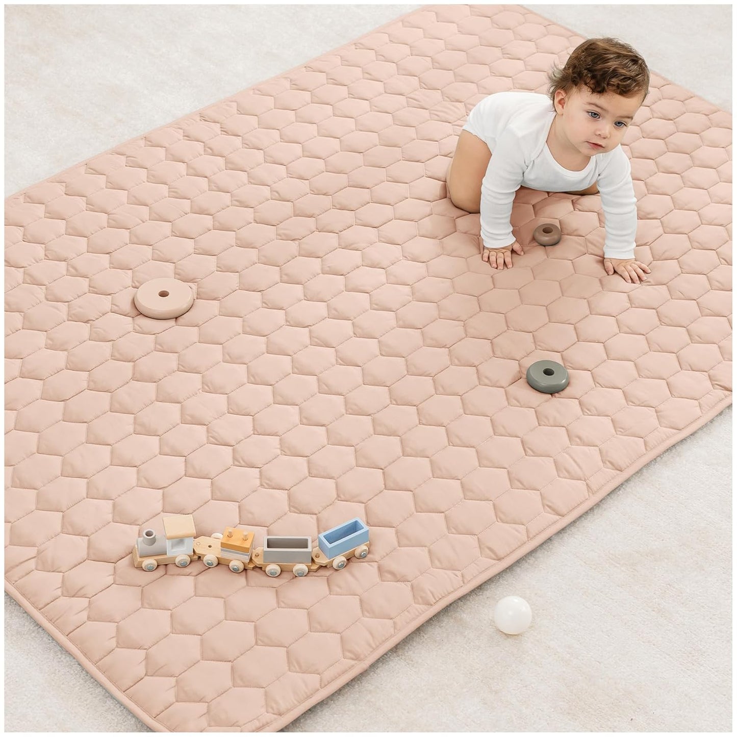 Comfy Cubs Rectangle Kids Play Mat - Medium 48 x 72 inches Soft Quilted Baby Floor Mat with Non-Slip Bottom - Plush Design for Toddlers Playtime and Relaxation - Comfortable and Durable - Blush