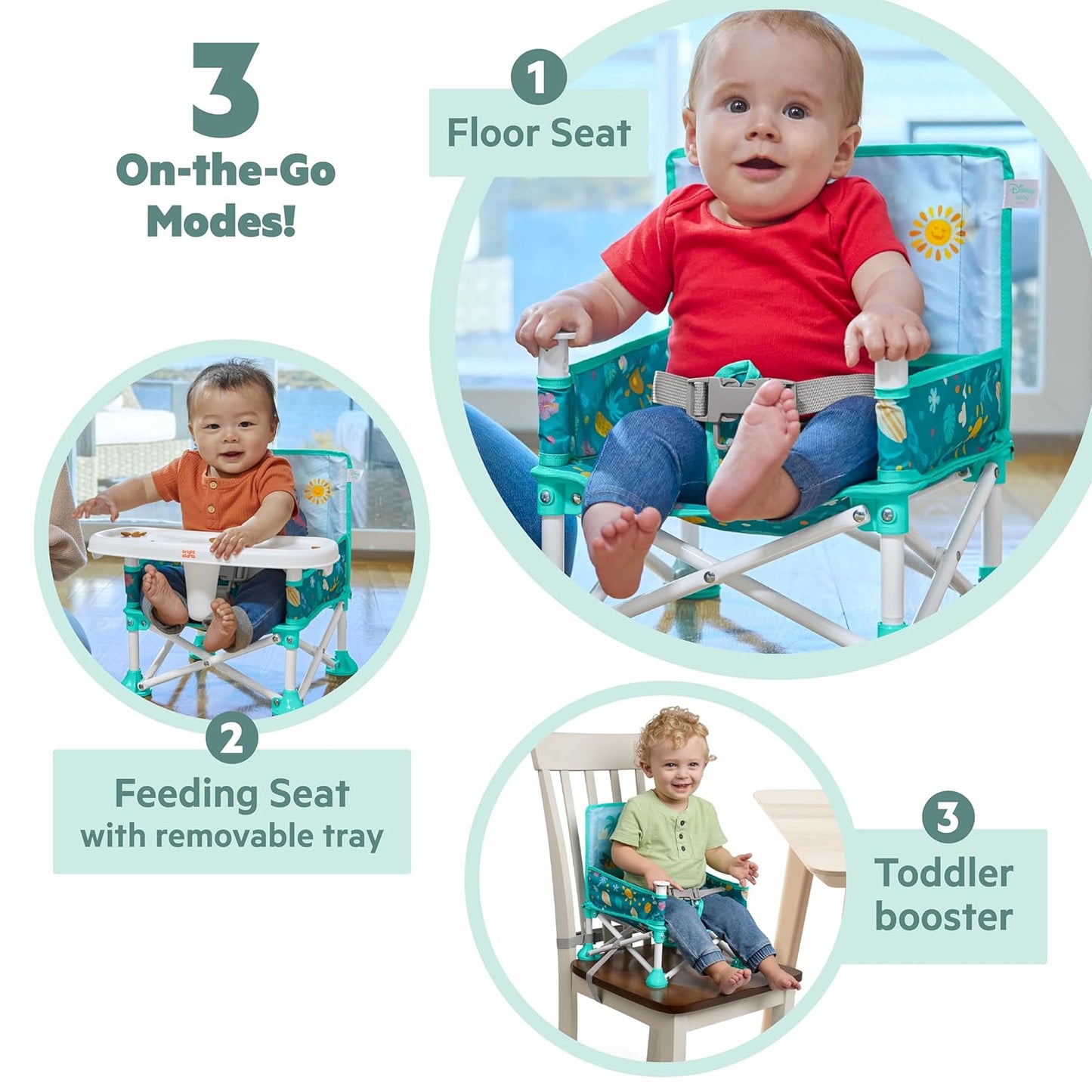 Bright Starts Disney Stitch Pop 'N Sit Portable Booster, Indoor/Outdoor Use, Floor Seat with Feeding Tray, Blue, 6 Mos - 3 Yrs