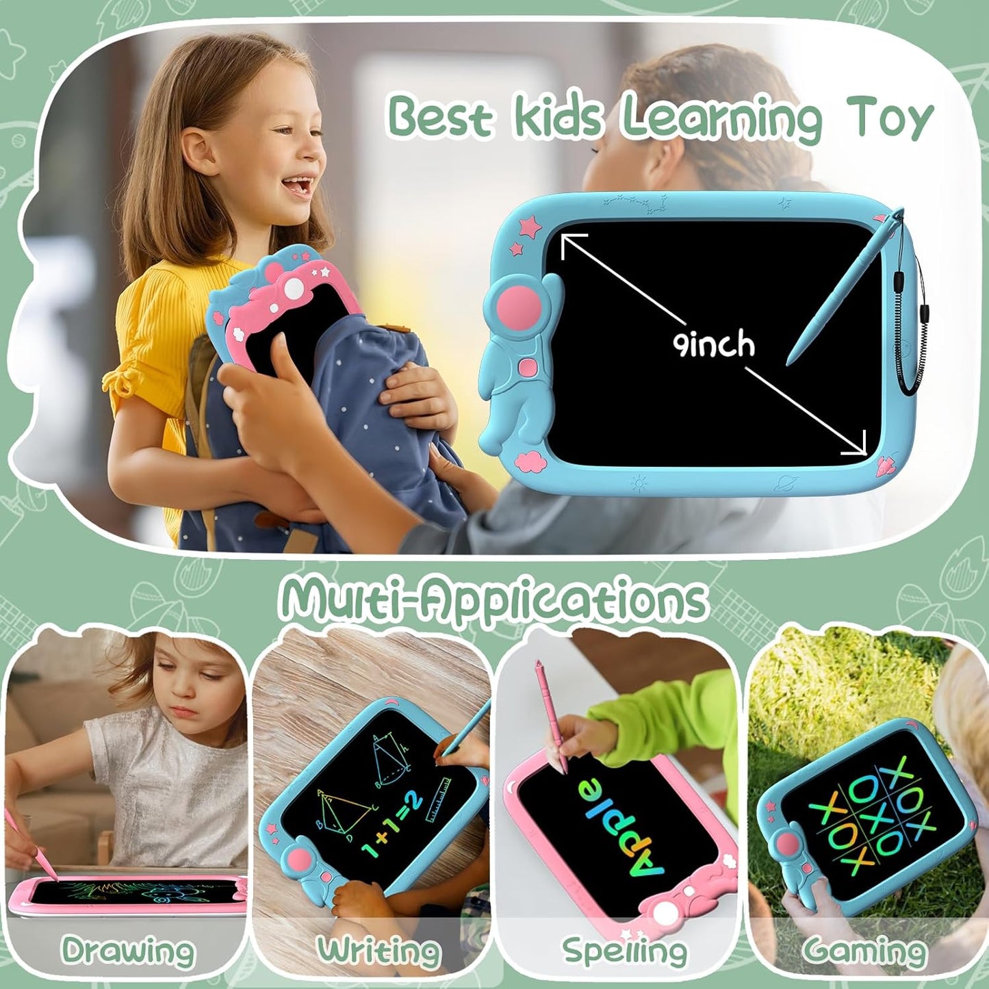 LCD Writing Tablet for Kids 9 Inch Erasable Drawing Tablet Reusable Colorful Drawing Pad for Kids Educational and Learning Toddler Toys for Boys Girls