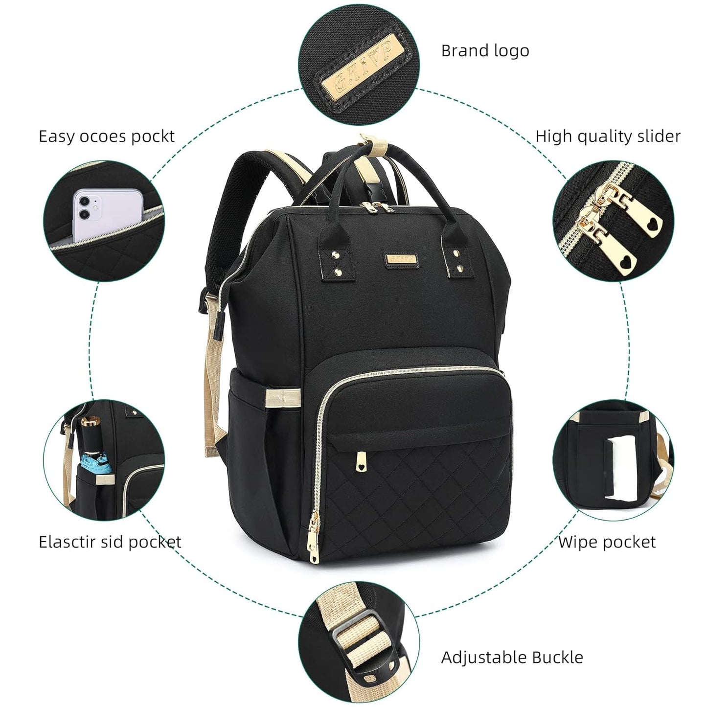 Diaper Bag Backpack, Diaper Bags for Baby Girls Boys, Baby Bags for Moms Dads, Nappy Changing Bag with Insulated Pockets,Multi-functional Waterproof Backpack with Stroller straps-Black