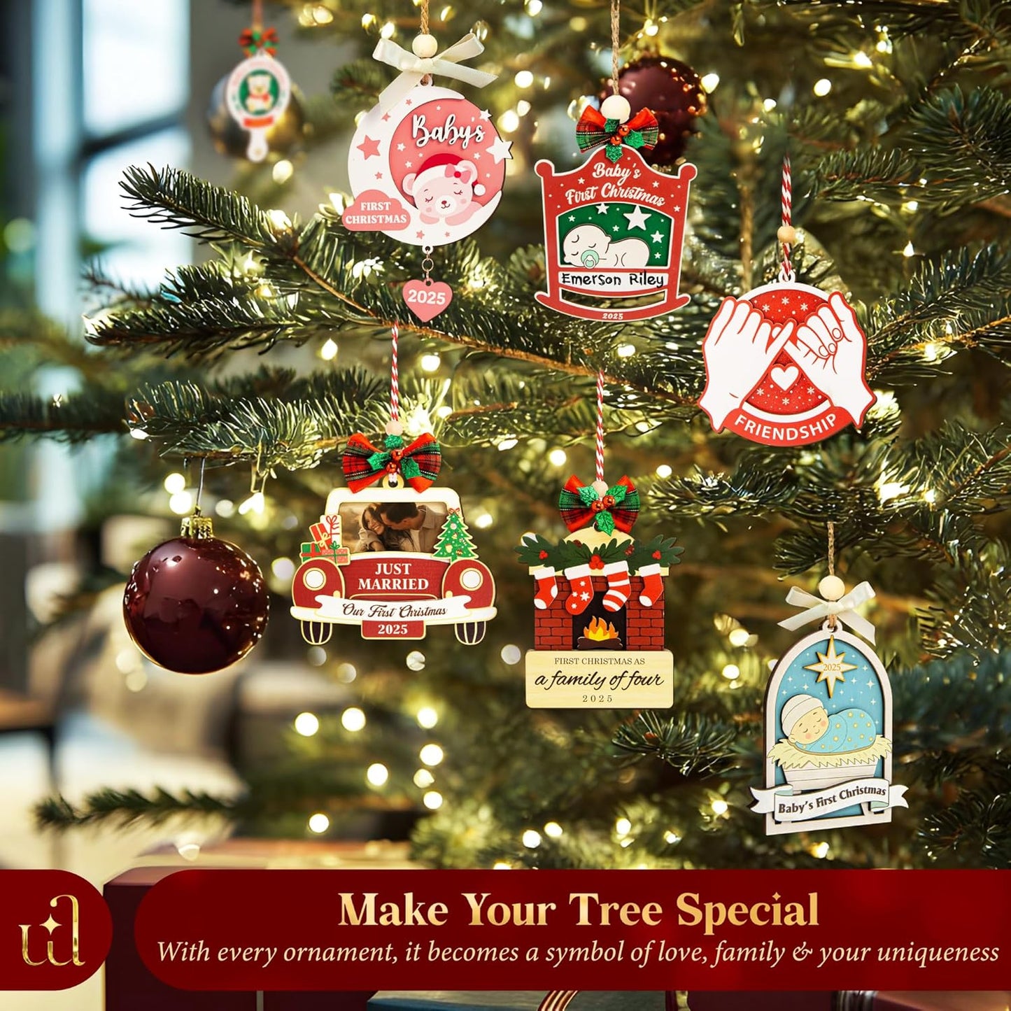 Family of 4 Christmas Ornament 2025 - First Christmas As A Family of Four Ornament, Unique New Parents Gifts Baby First Ornaments for Xmas Tree Decorations