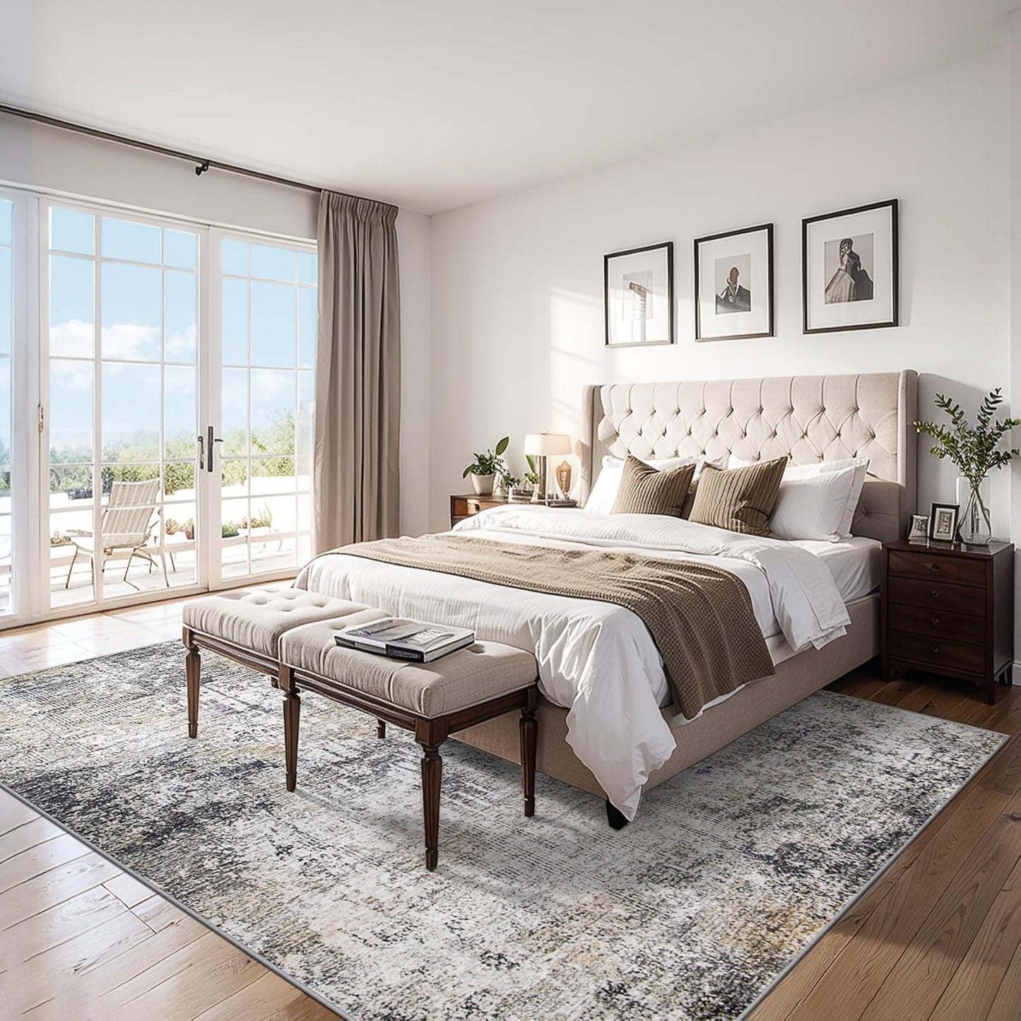 Area Rugs 10x14 Living Room - Washable Rug Modern Abstract Soft Large Neutral Non-Slip Carpet Indoor Floor Thin Carpets for Bedroom Dining Room Farmhouse Nursery Home Office Brown Black Grey