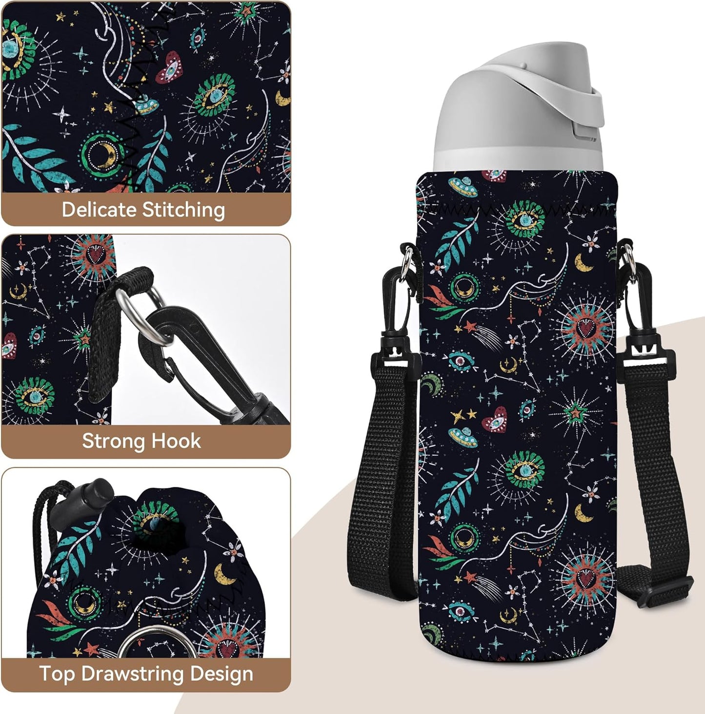 AUPET Water Bottle Sling Bag Carrier Crossbody Sleeve,Insulated Neoprene Bottle Case Holder Pouch Cover 500ML/17oz with Shoulder Strap for Walking Women Men