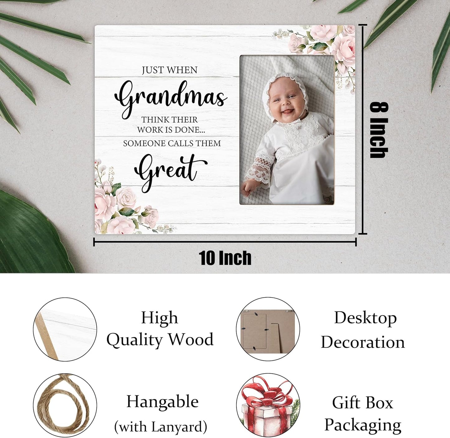 Great Grandma Picture Frame - Great Grandma Baby Announcement Gifts, Promoted to Great Grandma Gifts, Newborn Baby Wooden Frame for Tabletop or Wall Hanging 4x6 Photo