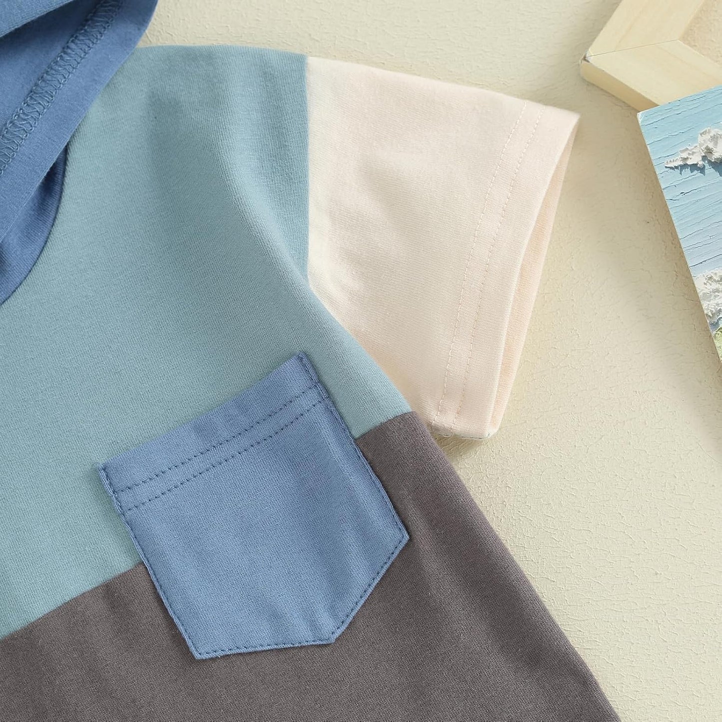 Toddler Baby Boy Summer Hooded Outfit Contrast Color Short Sleeve T Shirt Top Elastic Shorts Summer Clothes Set