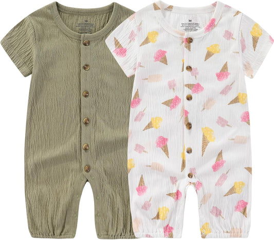 Baby Girl Romper Button Jumpsuit Summer Infant Boy Clothes for 0-24 Months