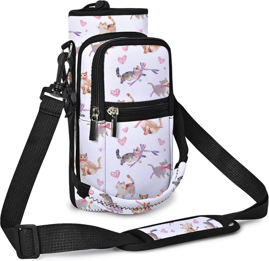 AUPET Water Bottle Sling Bag Sleeve Holder Carrier 25/32/40/64 oz,Insulated Crossbody Water Bottle Case Cover with Strap and Pockets for Men/Women Walking Hiking