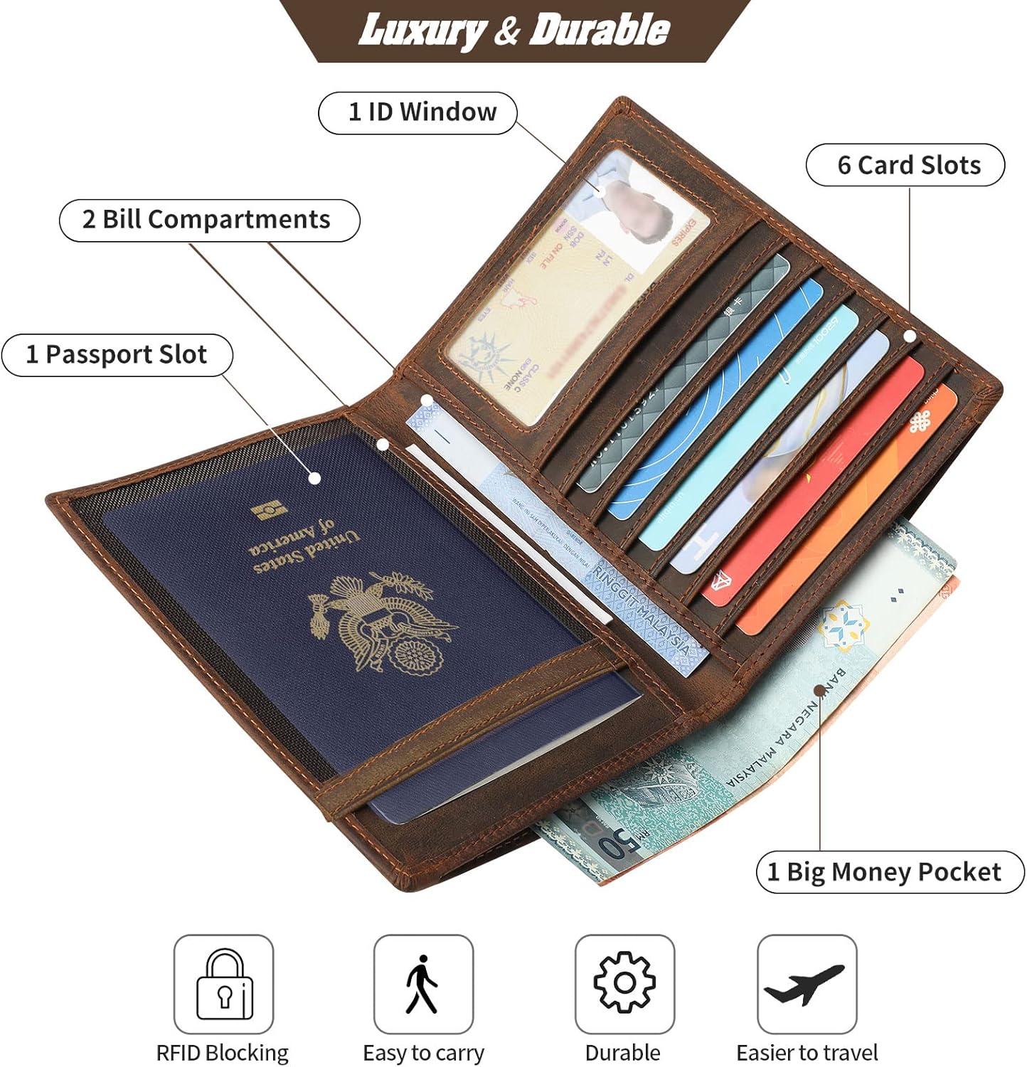 Jack&Chris Leather Passport Holder RFID Blocking Passport Travel Wallet Cover Case for Men Women Brown JC17