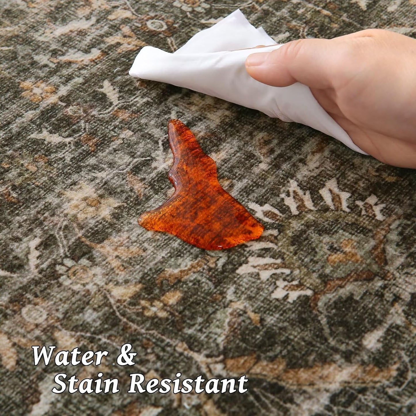 Washable 10x14 Area Rugs for Living Room, Boho Non-Slip Silicone Backing Rugs for Bedroom Dining Room Office, 0.3" Neutral Oriental Throw Carpet with 0.16" Cushioning Pad, Deep Brown/Multi