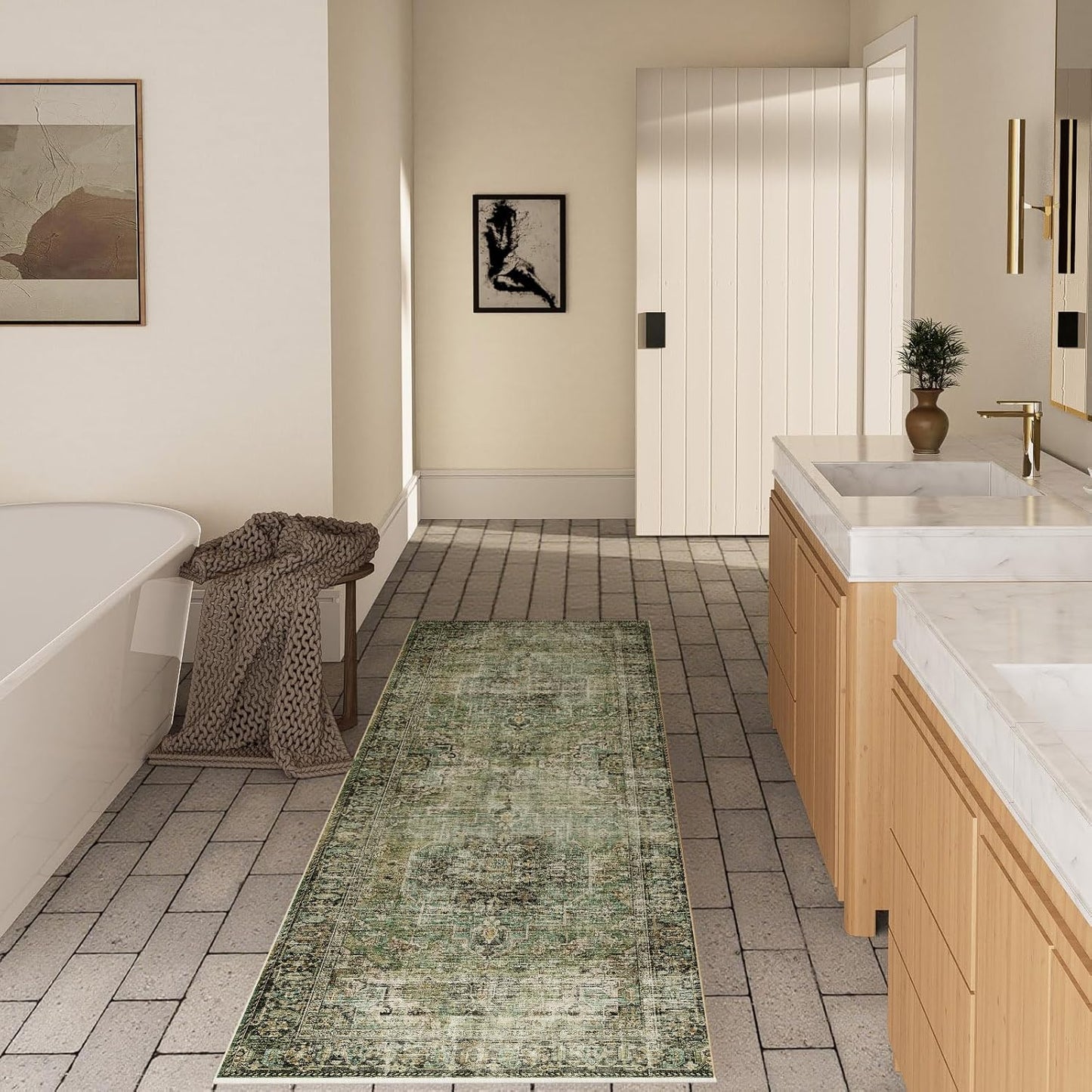 Machine Washable Kitchen Runner Rug: 2'x10' Hallway Rug Non Slip Low-Pile Stain Resistant Soft Carpet Runners for Entryway Hallways Kitchen Laundry Room Beside Farmhouse