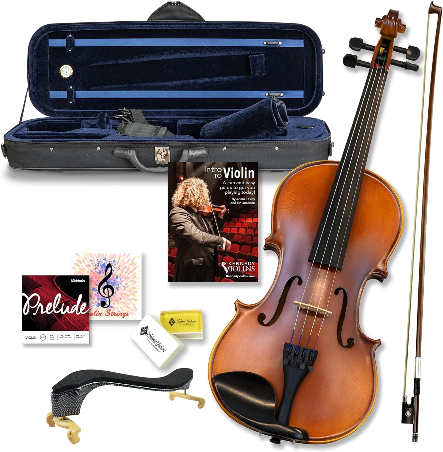 Bunnel Premier Violin Clearance Outfit 1/4 Size - Carrying Case and Accessories Included - Solid Maple Wood and Ebony Fittings By Kennedy Violins