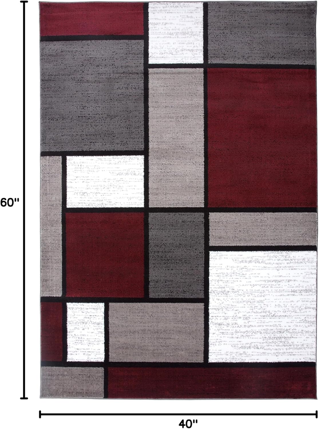 Rugshop Contemporary Modern Boxes Area Rug 3'3" x 5' Red