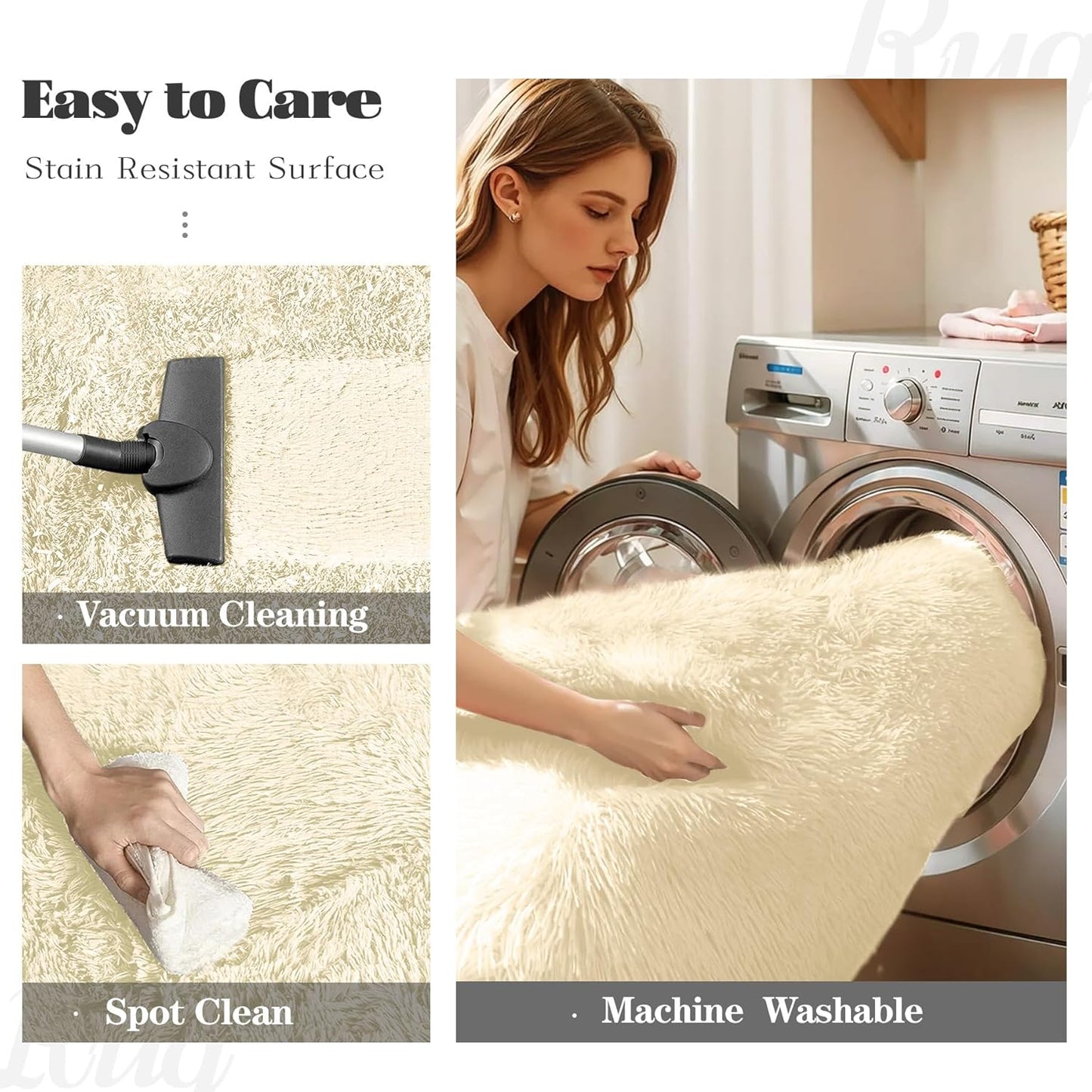 6x9 Area Rug for Living Room: Fluffy Shag Soft Washable Rugs Large Fuzzy Plush Indoor Carpet for Bedroom Nursery Playroom Kids Girls Boys Room (Cream White, 6'x9')