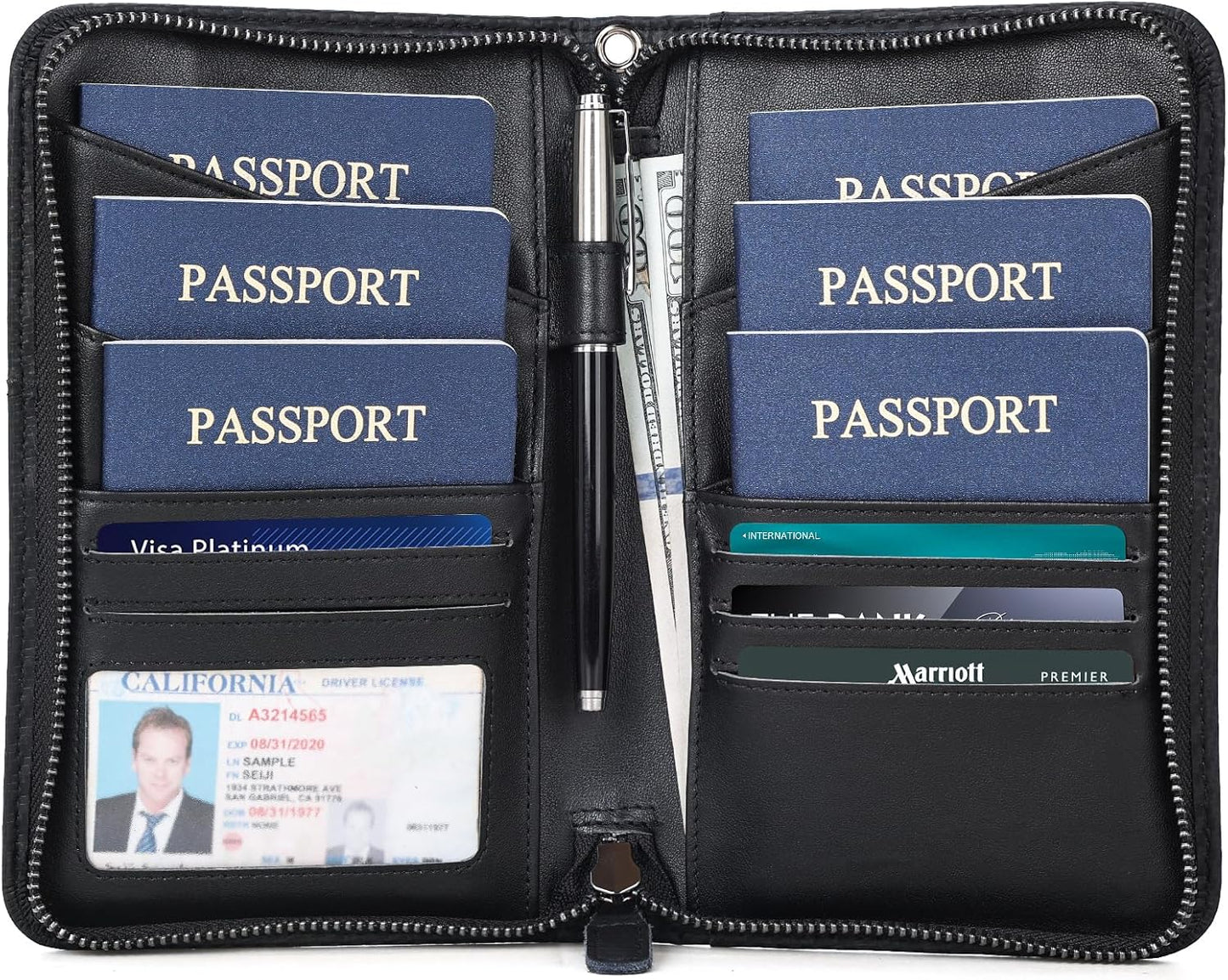 Polare Full Grain Leather Passport Holder Cover Case for Men and Women RFID Blocking Family Travel Wallet Holds 6 Passports