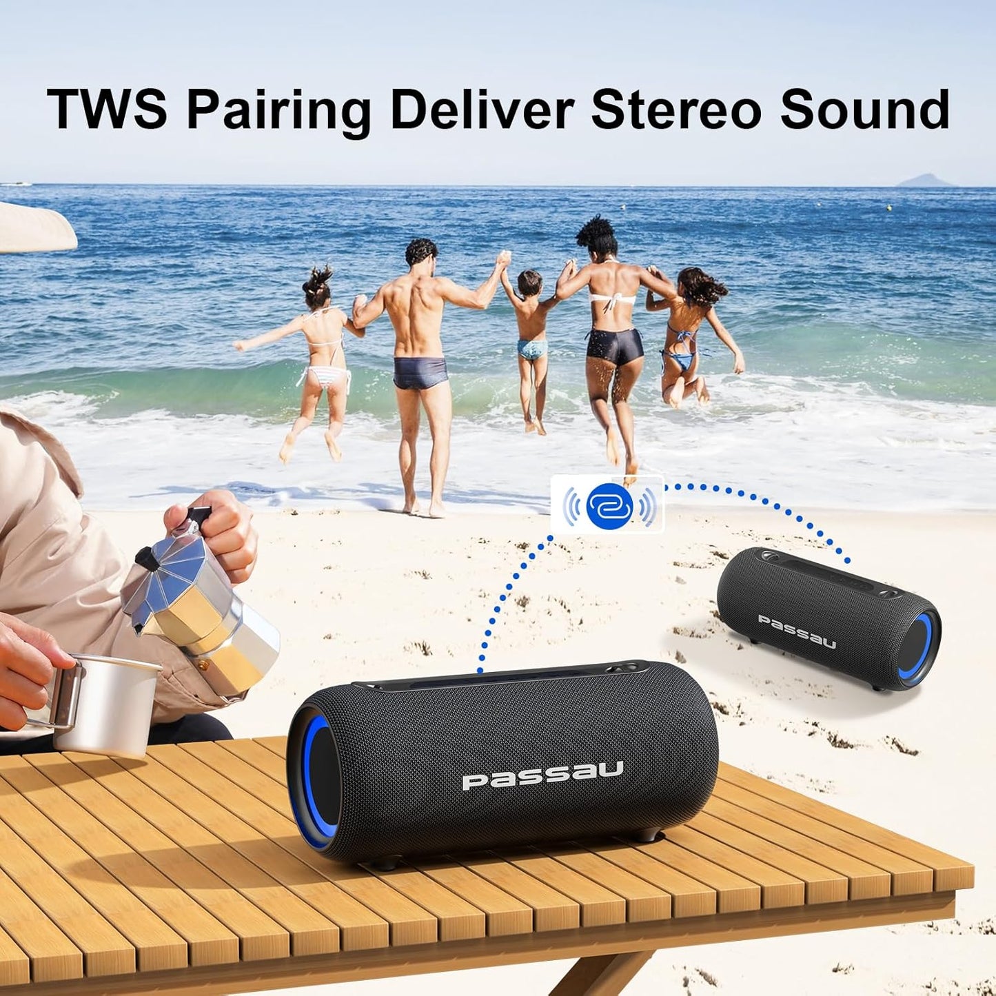 Passau Portable Bluetooth Speakers Loud 40W Peak Stereo Sound, Passive Radiators-Deep Bass, All Day Playtime, Adjustable Strap, BT5.3, IPX5 Wireless Speaker RGB Lights for Indoor Outdoor