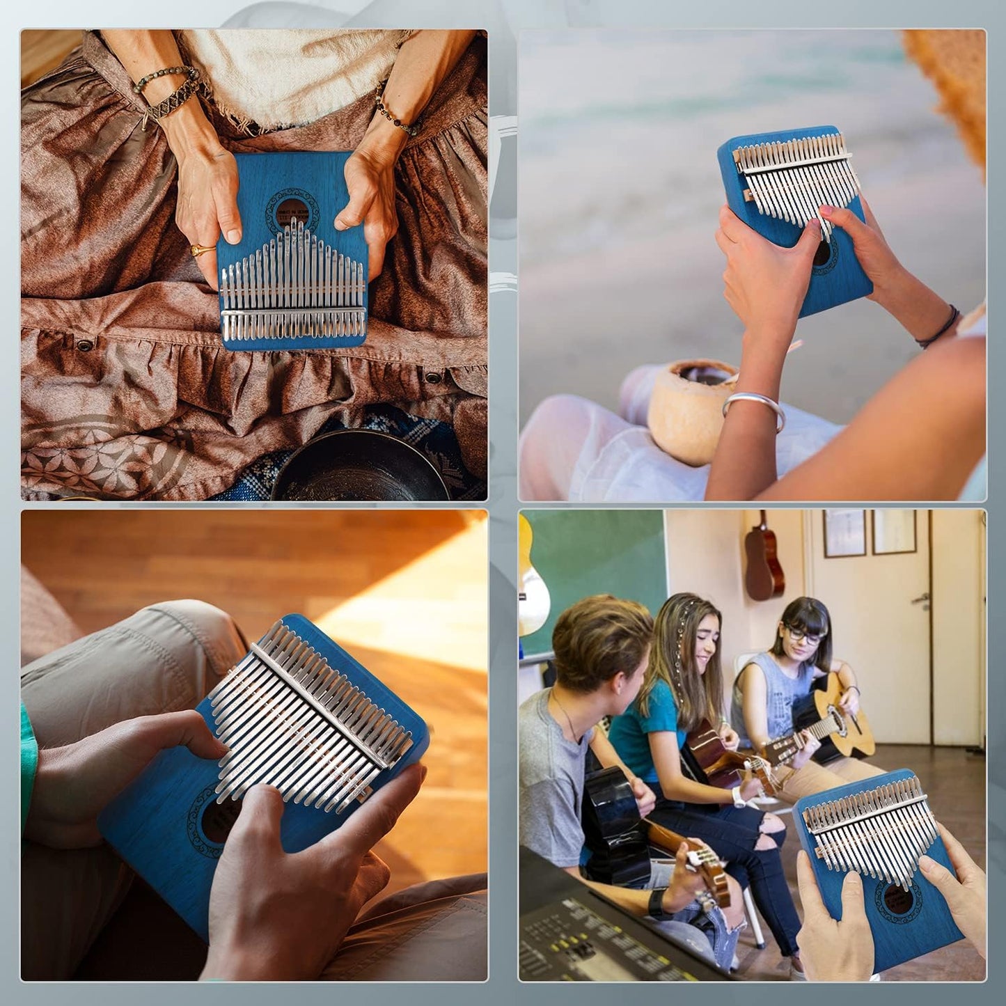 Kalimba Thumb Piano,YUNDIE Portable 21 Keys Mbira Finger Piano with Tune Hammer and Study Instruction,Musical Instruments Gift for Kid Adult Beginners Professional(Blue)