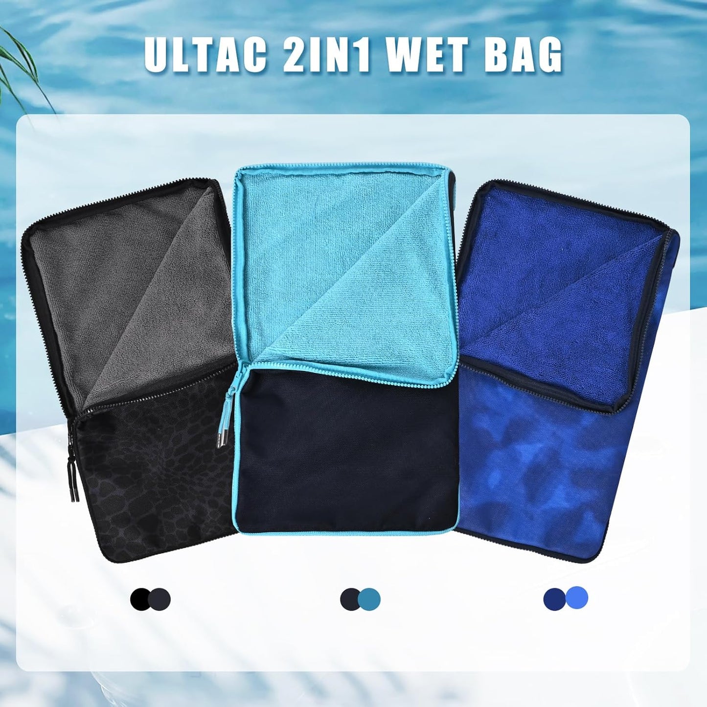 Wet Bag, Wet Dry Bag, Wet bag for swimsuit,Travel, Beach, Pool, Diapers, Dirty Yoga Gym Clothes, Waterproof Embedded Towel Wet Bag(Fleece)-Leakproof Wet Clothes Bag, Beach Travel Essentials