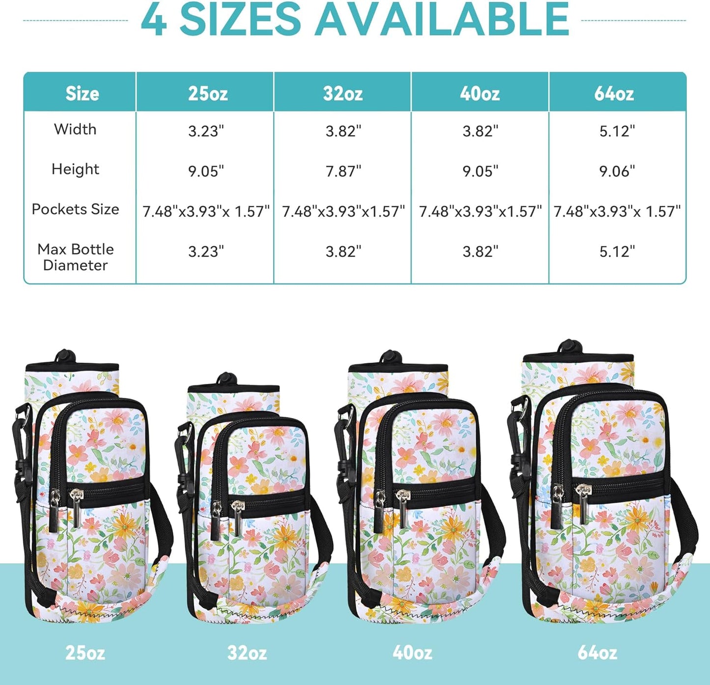 AUPET Water Bottle Sling Bag Sleeve Holder Carrier 25/32/40/64 oz,Insulated Crossbody Water Bottle Case Cover with Strap and Pockets for Men/Women Walking Hiking