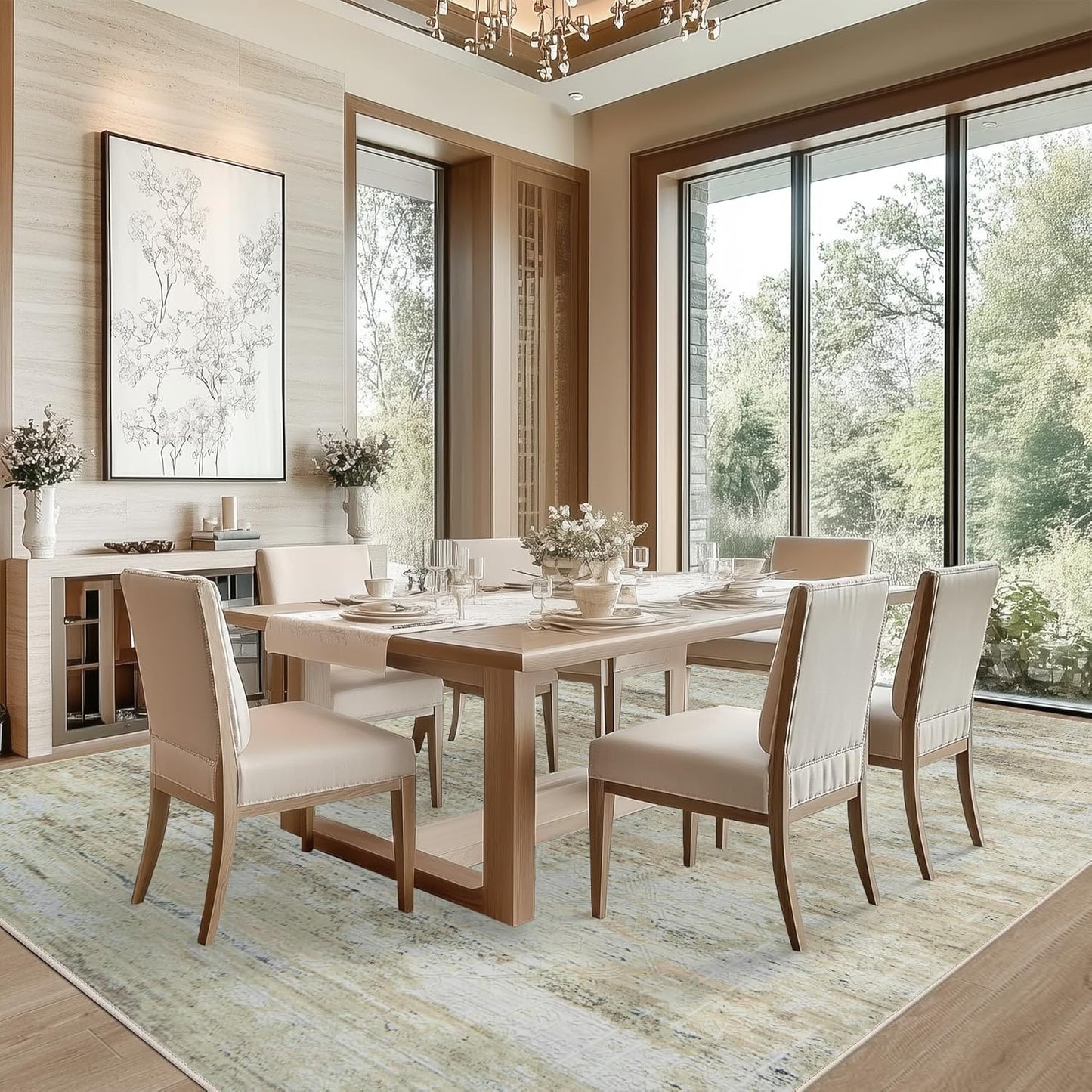 5x7 Area Rug Living Room Rugs - Washable Rug Large Modern Abstract Soft Thin Carpets Indoor Floor No Slip Vintage Carpet for Bedroom Under Dining Table Nursery Home Office Decor Brown