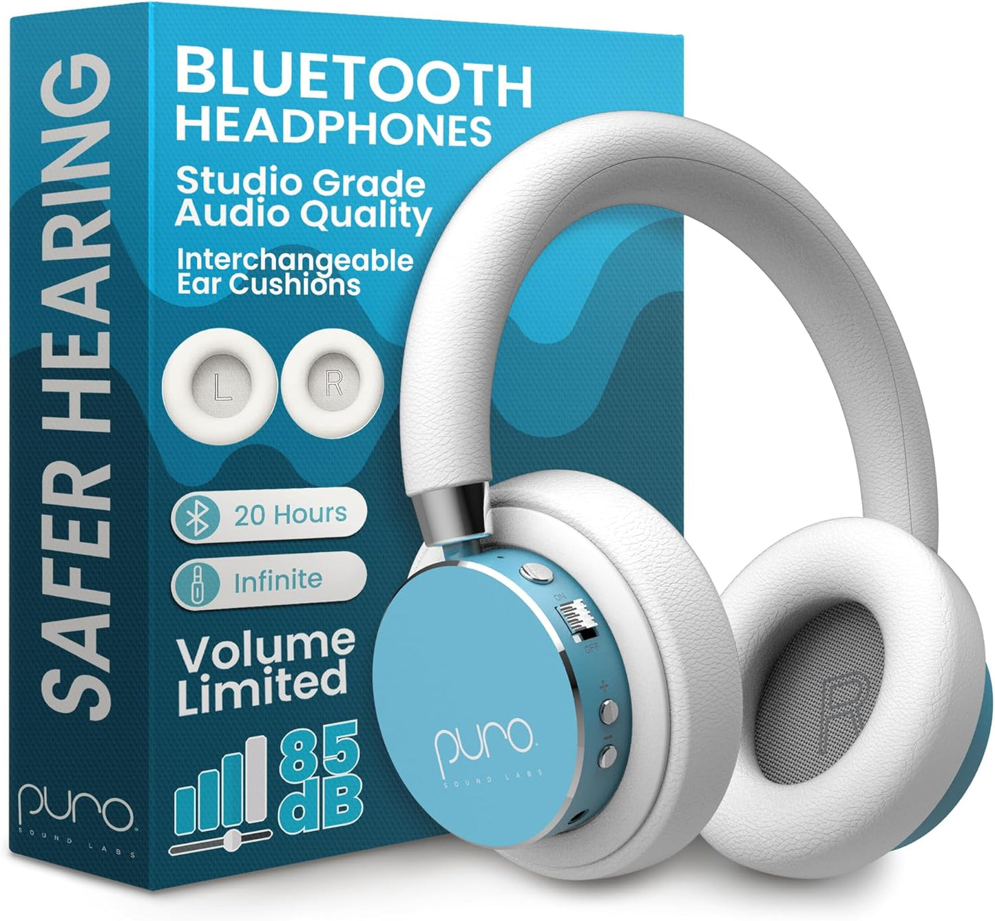 Puro Sound Labs BT2200 Plus Kids Bluetooth Headphones – Volume-Limiting 85dB, Studio-Grade Audio, Over-Ear & Comfy Design, 20-Hour Battery Life, Easy to Connect Wireless Headphones for Kids, Teal