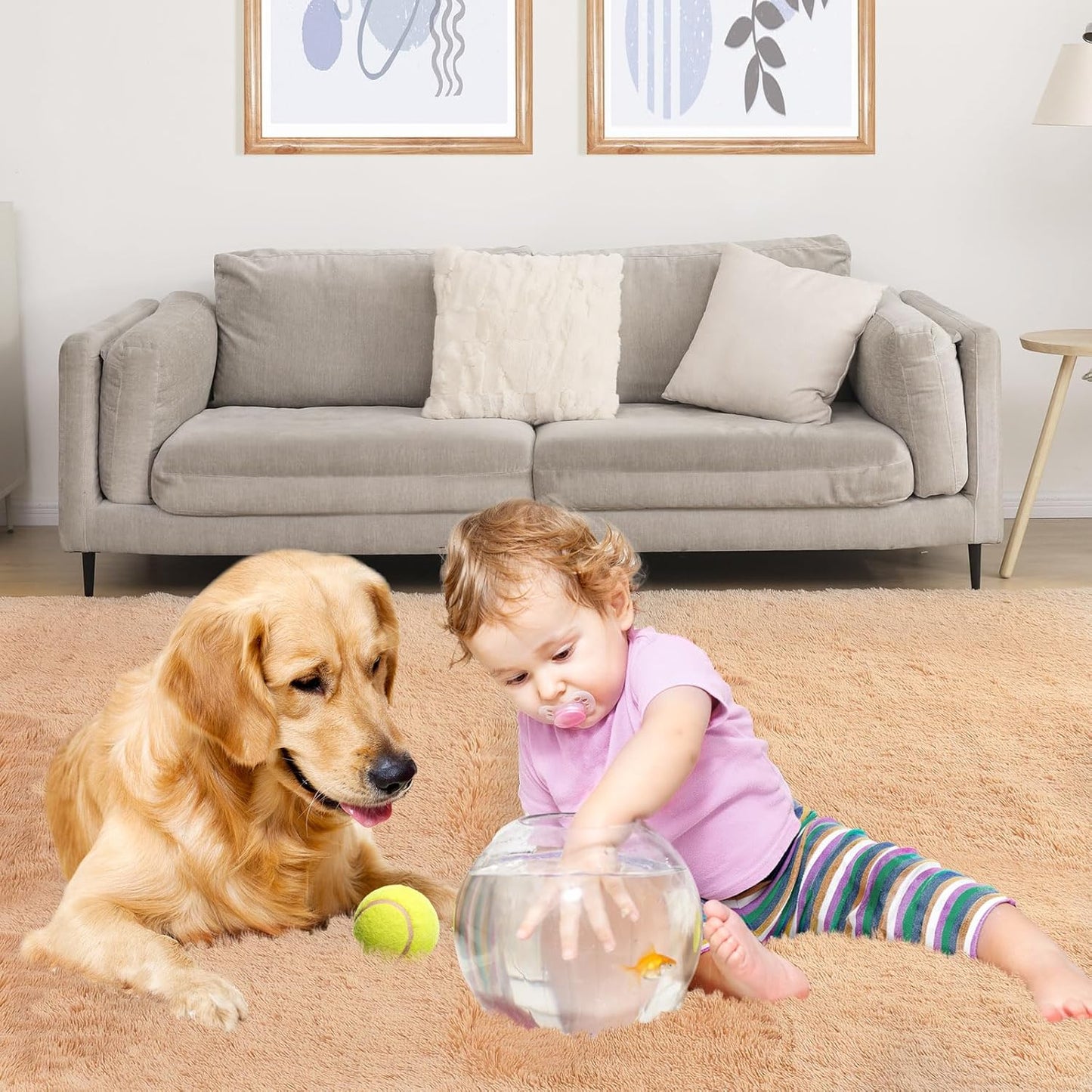 Luxury Area Rug, 6x9 Rugs for Living Room, Ultra Soft Rugs for Bedroom, Non-Slip Indoor Carpet for Nursery, Kids Room, Playroom, Home Decor, Camel