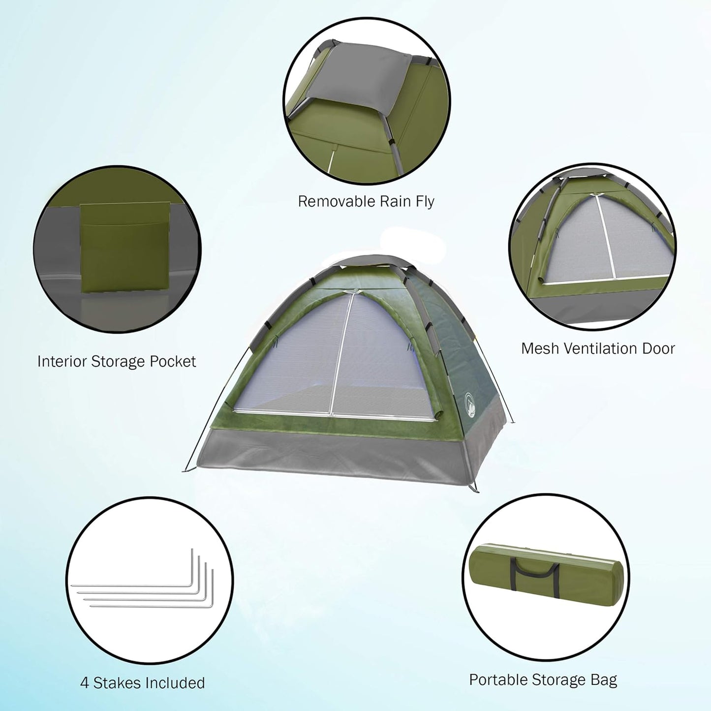 2-Person Dome Tent – Easy Set Up Shelter with Rain Fly and Carrying Bag for Camping
