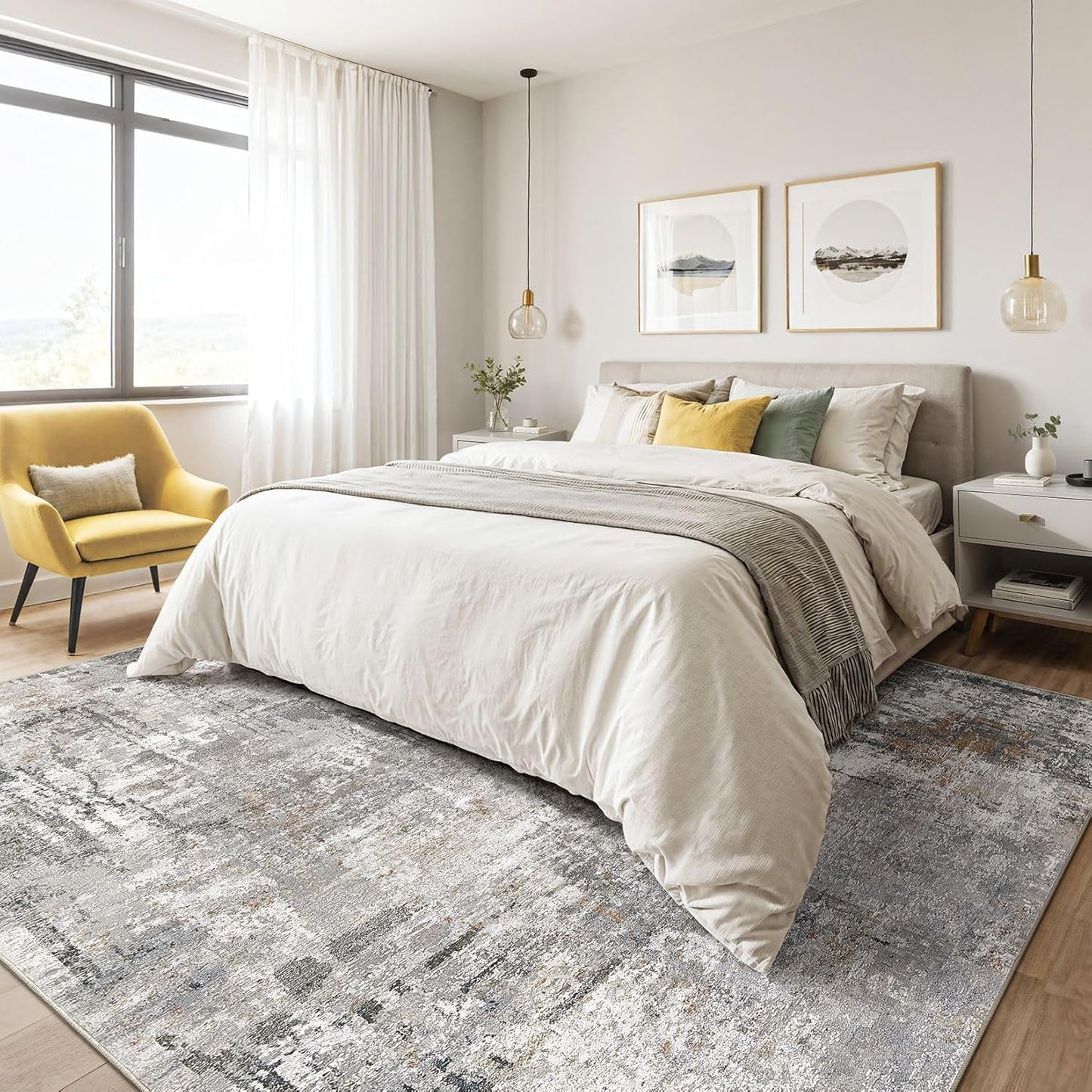 6x9 Area Rugs Washable Rug: Large Abstract Modern Soft Stain Resistant Indoor Floor Non Slip Accent Carpet for Living Room Bedroom Nursery Playroom Dining Room Office Dorm Home House- Gray Rust