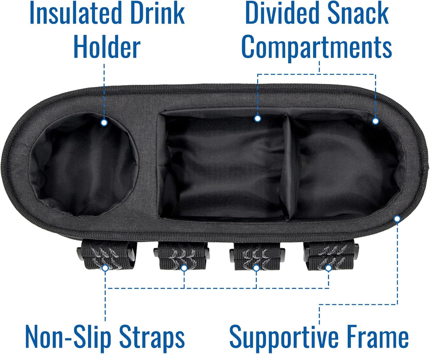 Habitat Universal Stroller Snack Tray with Insulated Cup Holder - Divided Compartment with Secure Non-Slip Straps | Stroller Snack Tray Attachment Fits Most Strollers
