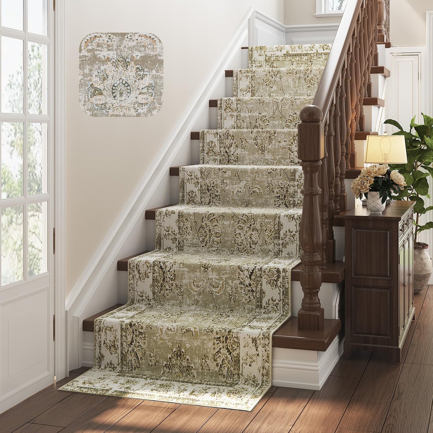 jinchan Hallway Runner Rug 3x8 Machine Washable Runner Rug Taupe Vintage Floral Design Non-Slip Low Pile Ultra-Thin for Kitchen Laundry Room Bedroom Farmhouse (3‘x8',Taupe)