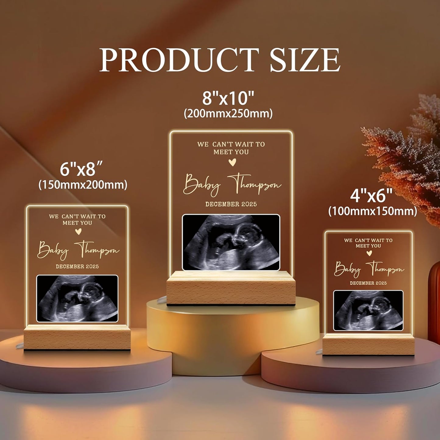 Personalized First Time Parents Gifts for Mom, Custom Ultrasound Picture Frame for Pregnant Announcement, Anniversary Mothers Day Gifts for Mom from Kids, Customized Acrylic Plaque Night Light