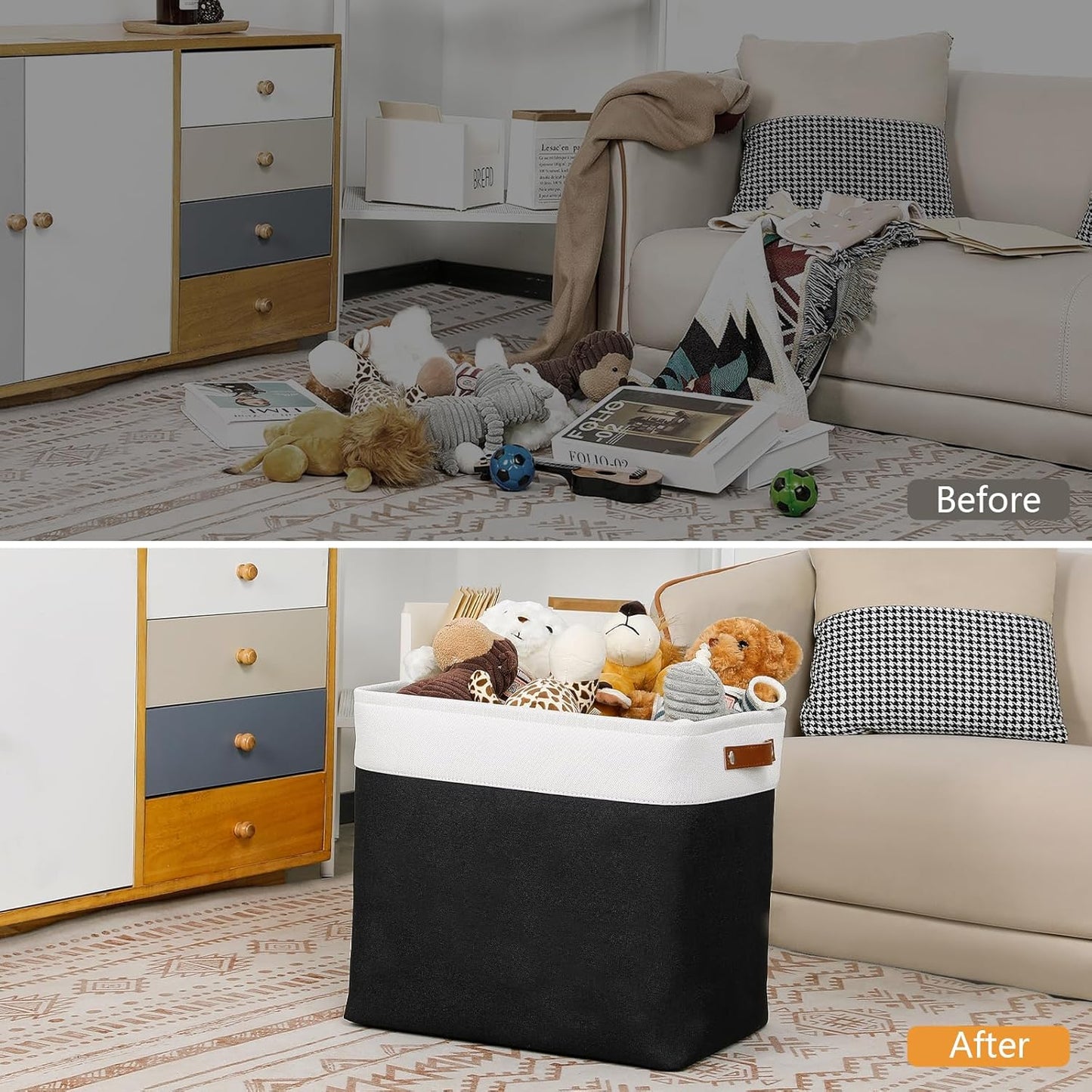 DULLEMELO Fabric Storage Baskets 3 Pack - 17x12x15 inch Large Foldable Fabric Organizer for Storage Decorative Storage Bins for Home,Closet(White&Black)