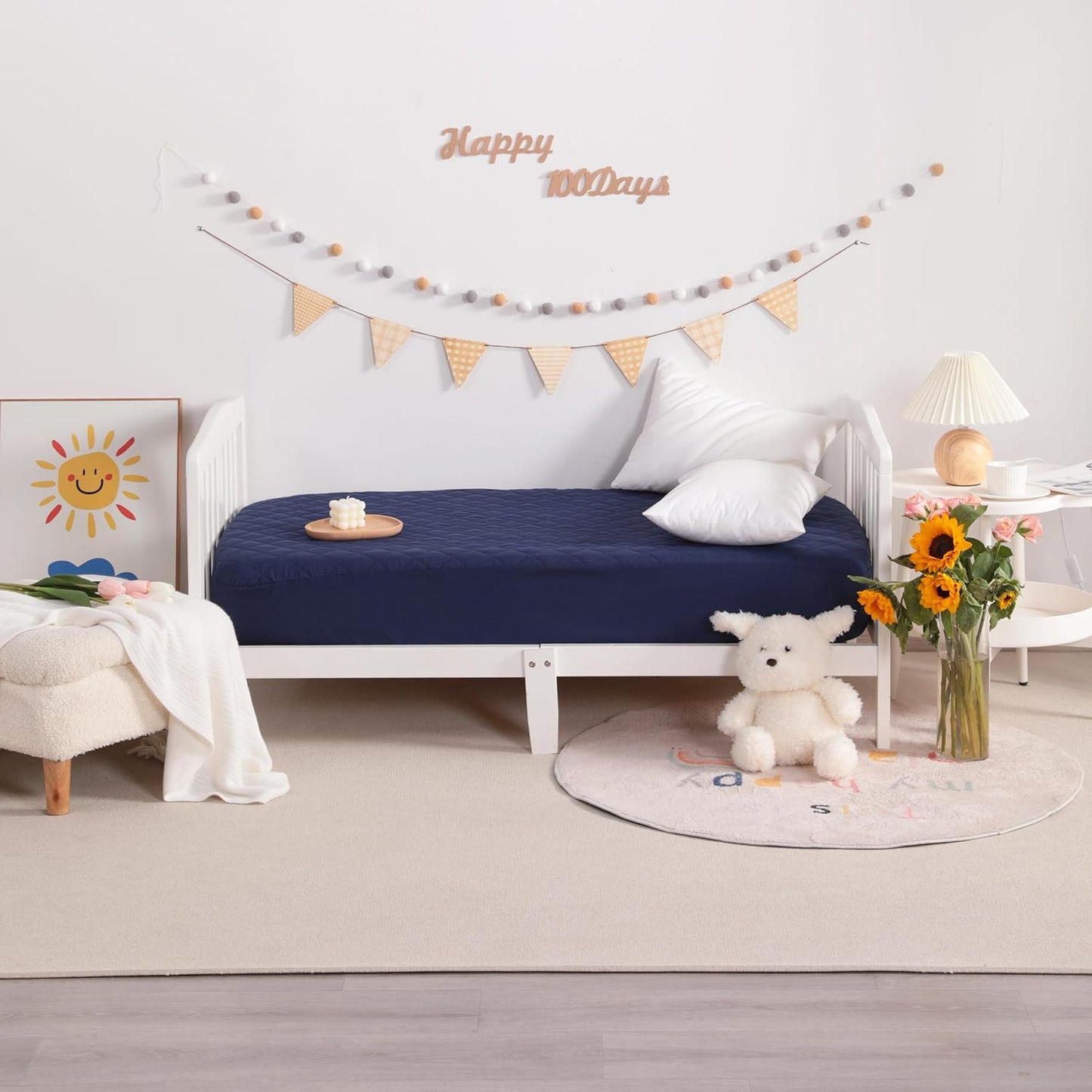 NTBAY 2 Pack Waterproof Mini Crib Mattress Protector, Quilted 24"x38" Fitted Mattress Cover - Machine Washable - Soft and Breathable Baby Mattress Pad Sheet for Mini Crib and Baby Playards, Navy Blue