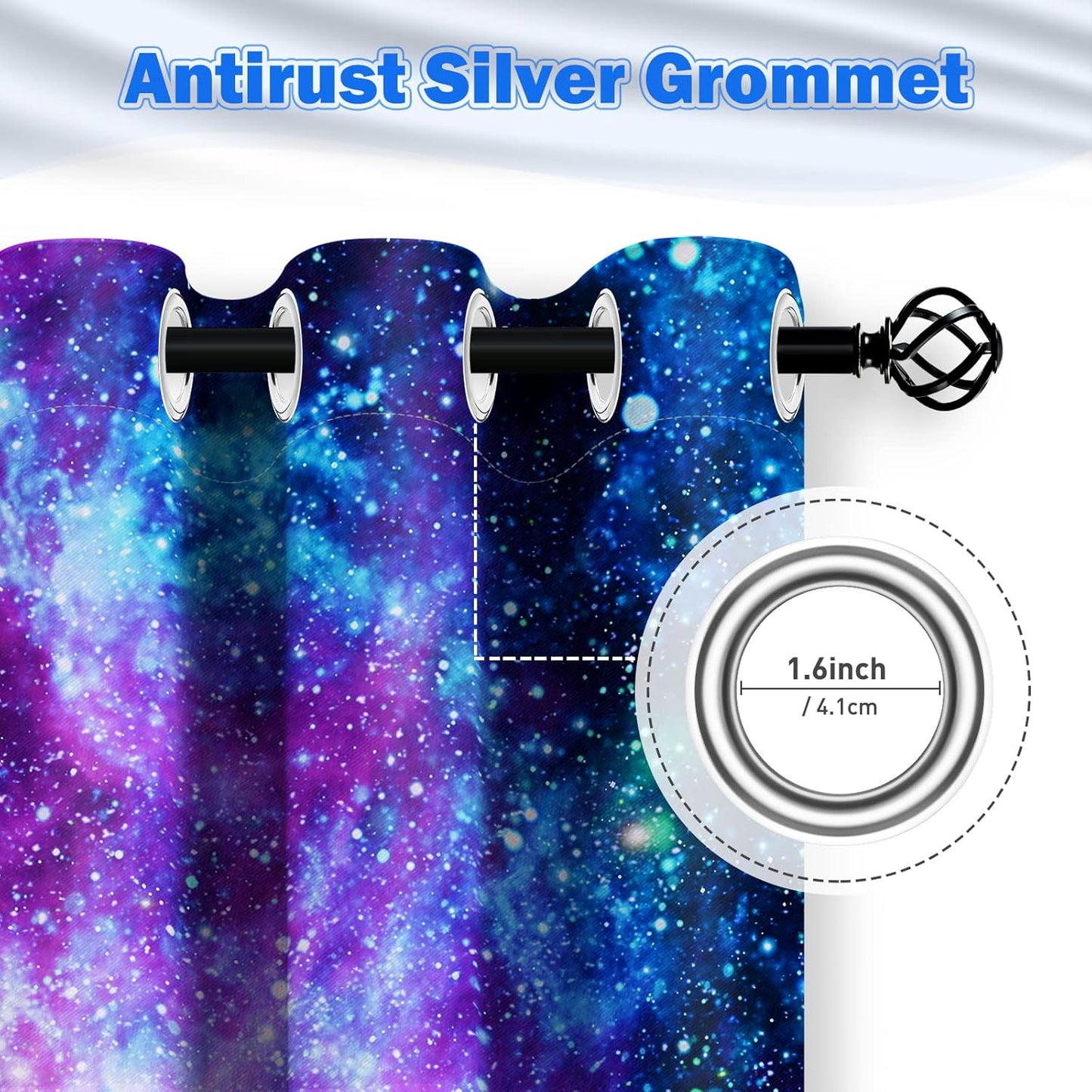 Aimego Galaxy Blackout Curtains Outer Space Universe Nebula Night Starry Decor for Kids Boys Teens Bedroom Living Room Window Drapes Grommet Top Room Darkening Curtains 2 Panel Set, 52"X63"
