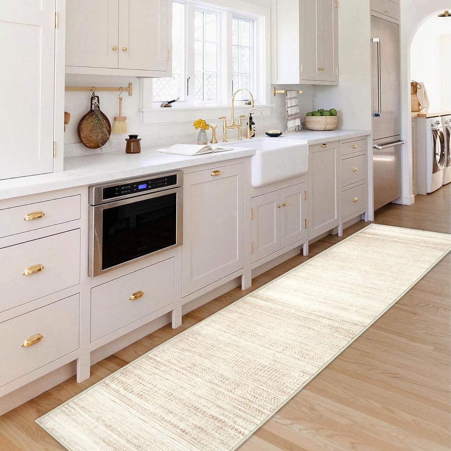 Runner Rug 2x6 Entryway Rugs - Washable Boho Geometric Rug Non-Slip Kitchen Rugs, Soft Neutral Farmhouse Runners for Hallway Bedroom Bathroom Laundry Staircase Foyer(2'x6',Ivory Beige)