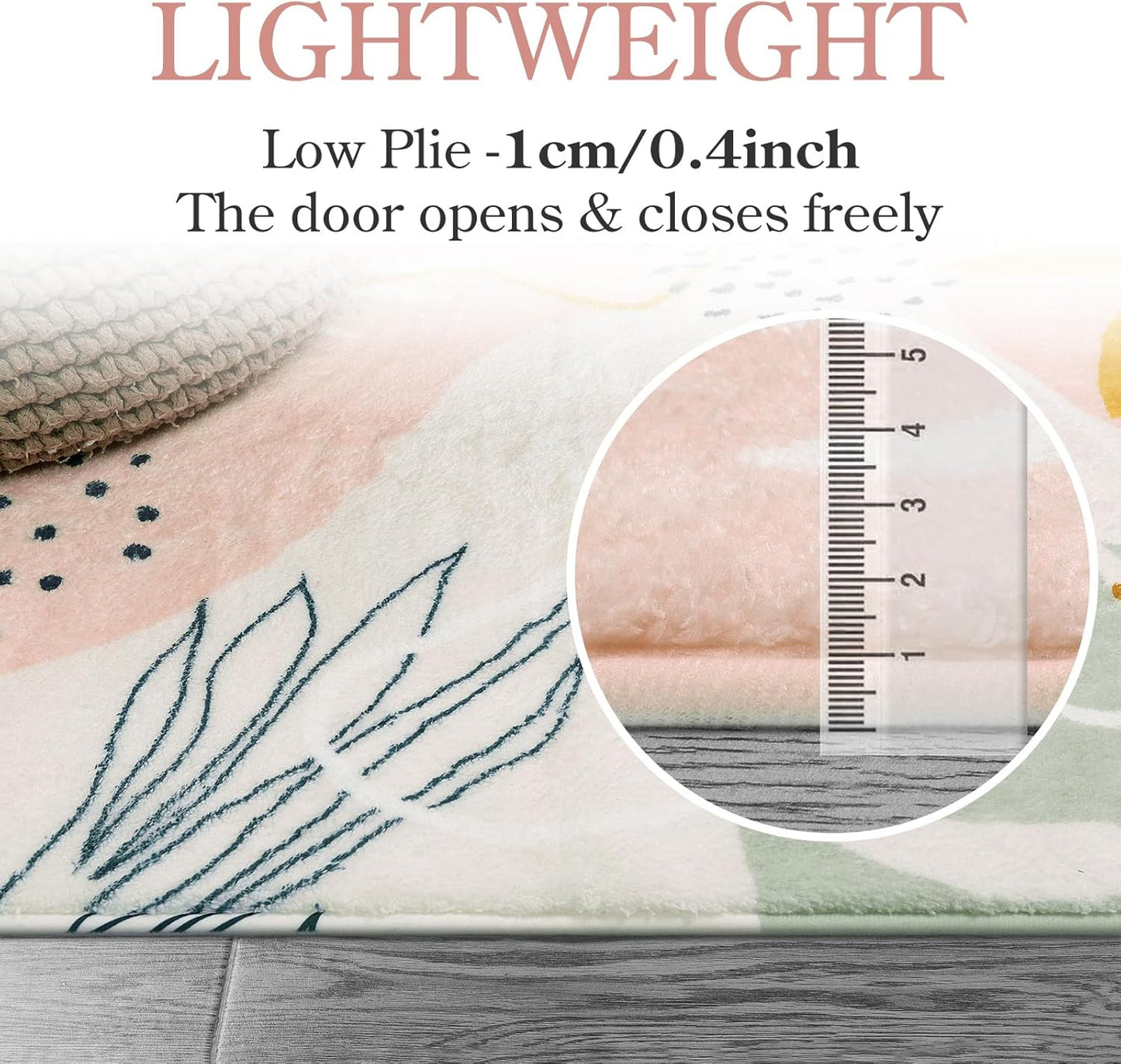 Lahome Pink Round Area Rug - 4Ft Washable Non-Slip Small Circle Boho Throw for Bedroom, Low-Pile Soft Cute Nursery Girls Room, Botanical Print Indoor for Dorm Bathroom