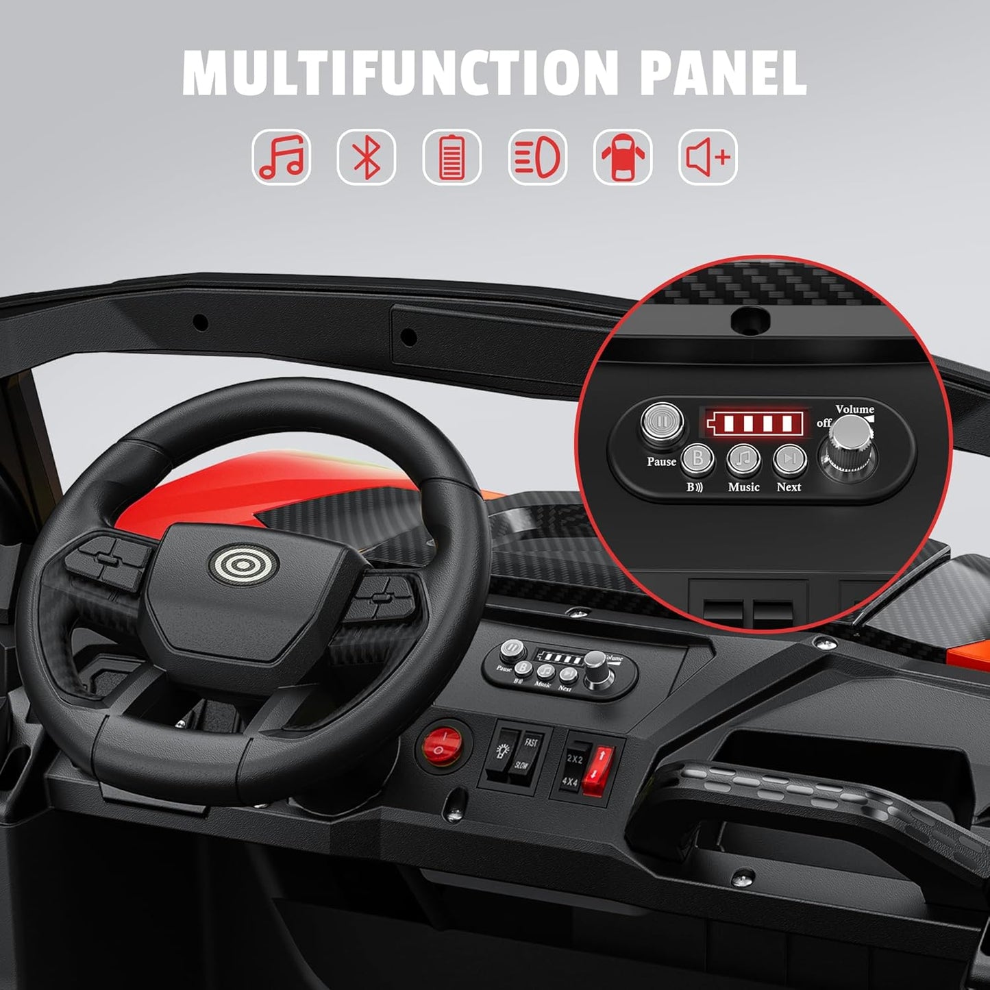 24V 2 Seater Ride on Car Truck, 4x200W, EVA Tires, 4WD/2WD, Rainbow Lights, Remote Control, Shock Absorbers, Bluetooth, Ride On UTV Toy for Kids Ages 3-8, Red