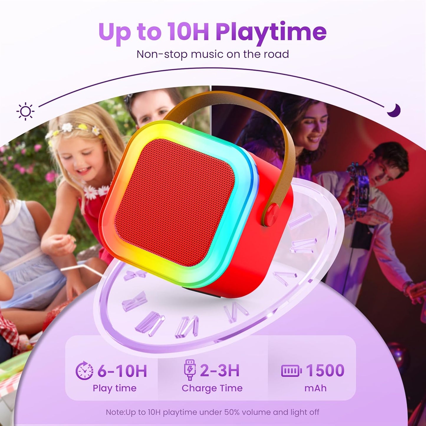 Karaoke Machine for Kids Adults, Portable Bluetooth Mini Karaoke Microphone Singing Speaker with 2 Mic and Light, for All Smartphones,Birthday, Family,Home Party(Red)