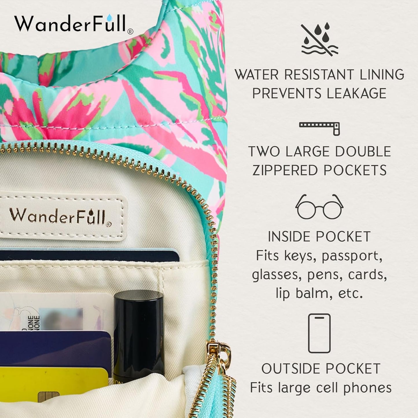 WanderFull® Original HydroBag® Collection, Water Bottle Holder w/Strap & Phone Pocket, Hands-Free Crossbody Water Bottle Bag