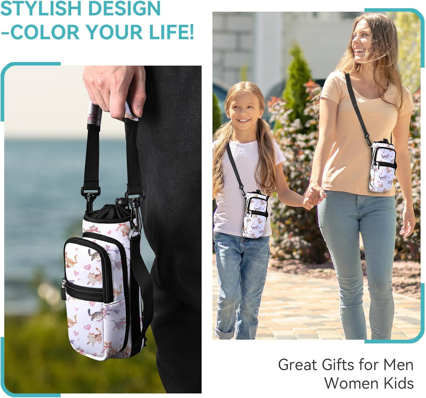 AUPET Water Bottle Sling Bag Sleeve Holder Carrier 25/32/40/64 oz,Insulated Crossbody Water Bottle Case Cover with Strap and Pockets for Men/Women Walking Hiking