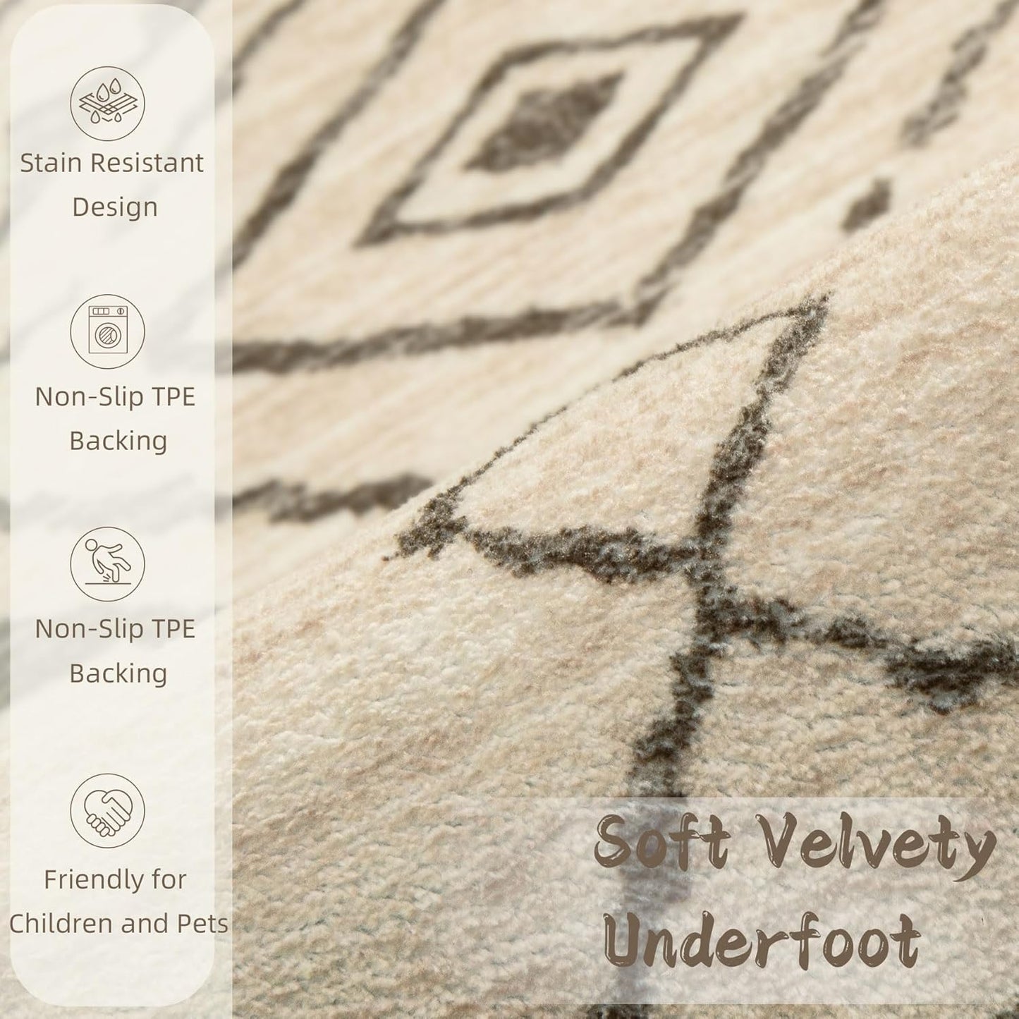 Moroccan Area Rug 4x6 - Washable Boho Geometric Rugs Non-Slip Entryway Rug, Neutral Farmhouse Rugs Soft Throw Rug for Entrance Hallway Bedroom Kitchen Nursery(4'x6',Ivory)