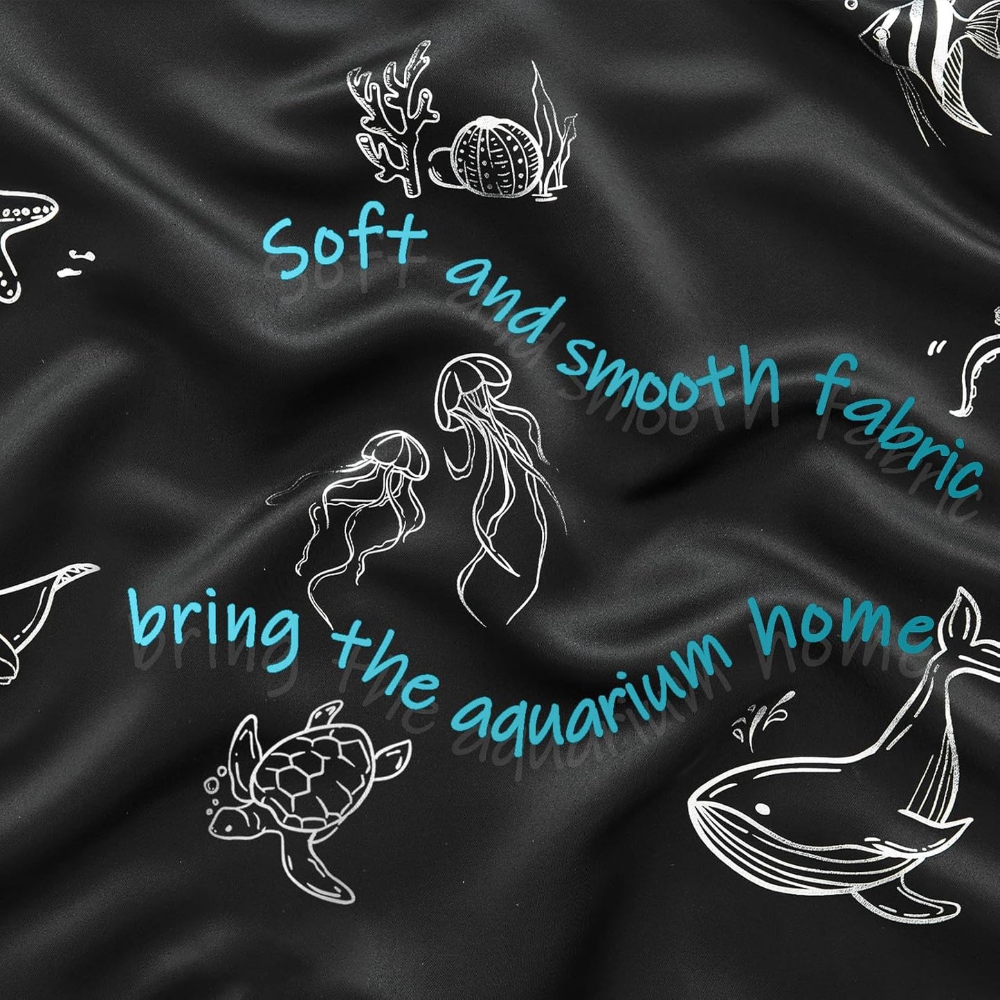 Vangao Kids Curtains for Boys Bedroom Kids Blackout Curtains 63 Inch Length Ocean Aquarium Nursery Drapes for Girls Bedroom Silver Sea Animals Print Thermal Insulated Drapes, Black 2 Panels