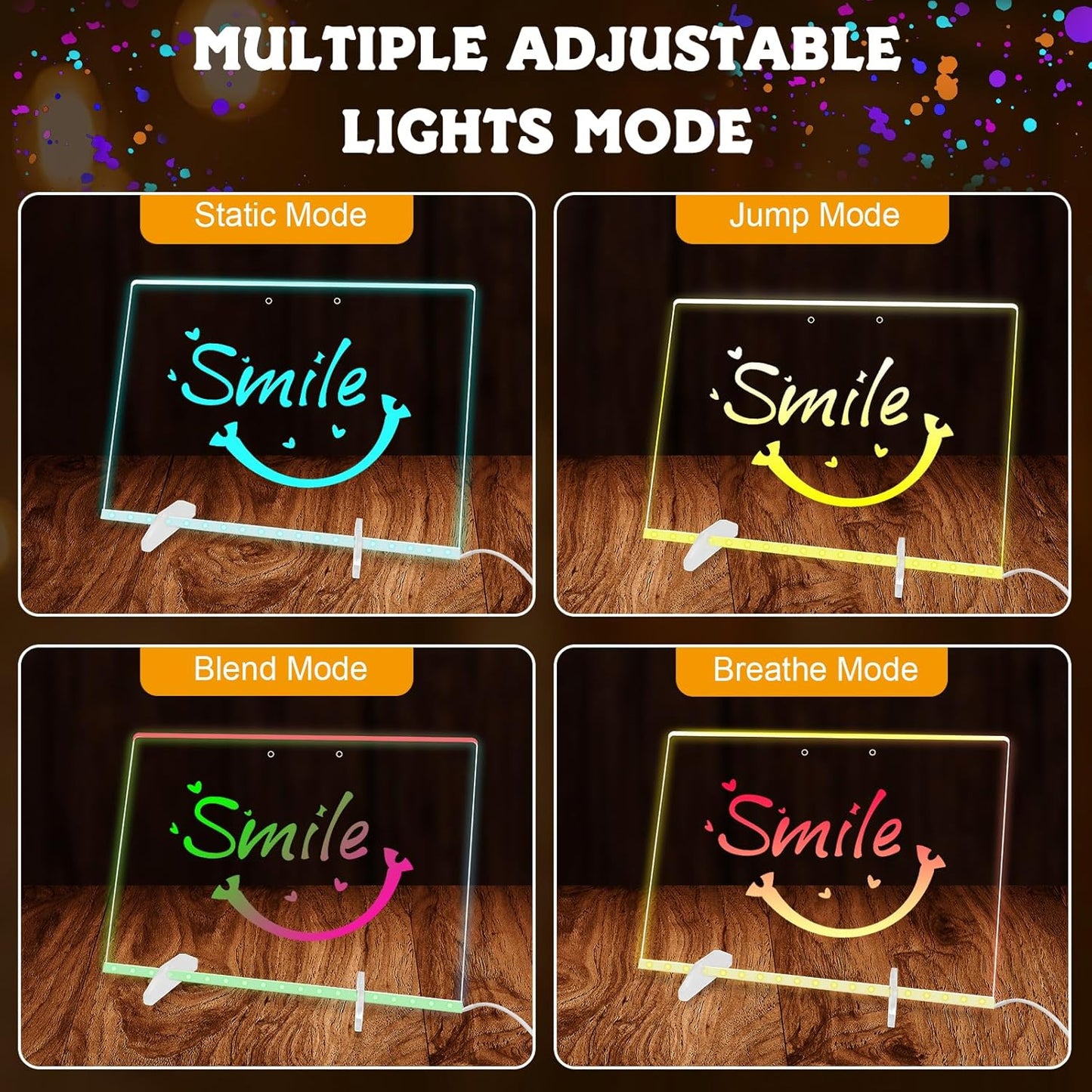 LED Note Board with Colors, Acrylic Dry Erase Board with Light, 13.8"X10" 4 Modes & 7 Colors Led Drawing Board for Kids with Invisible Stand, Rewritable Glow Memo for Office, Home, Kids