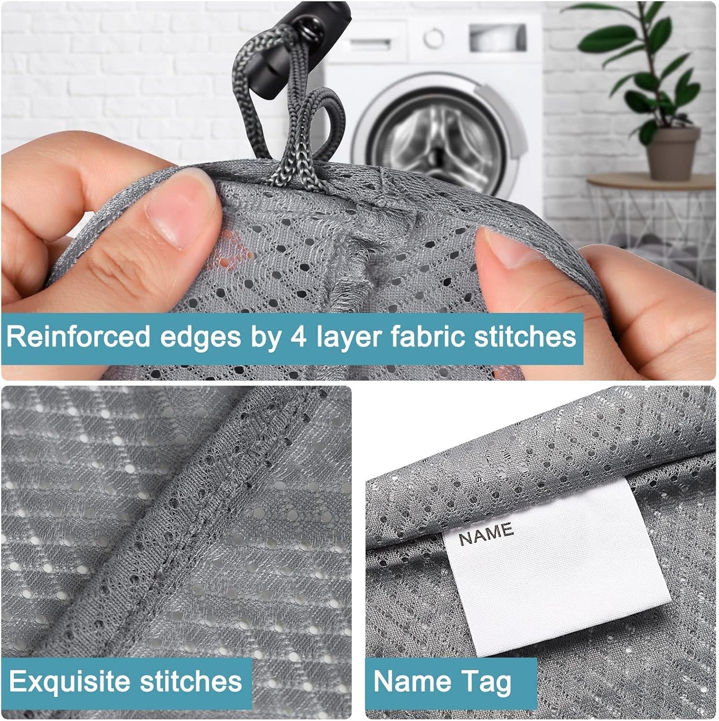 Polecasa Heavy Duty Large Mesh Laundry Bag with ID Tag and Locking Drawstring Closure - 24 x 36 inches - Laundry Hamper Liner, Washable Laundry Bags for Travel, Sports, Dorms (Grey)