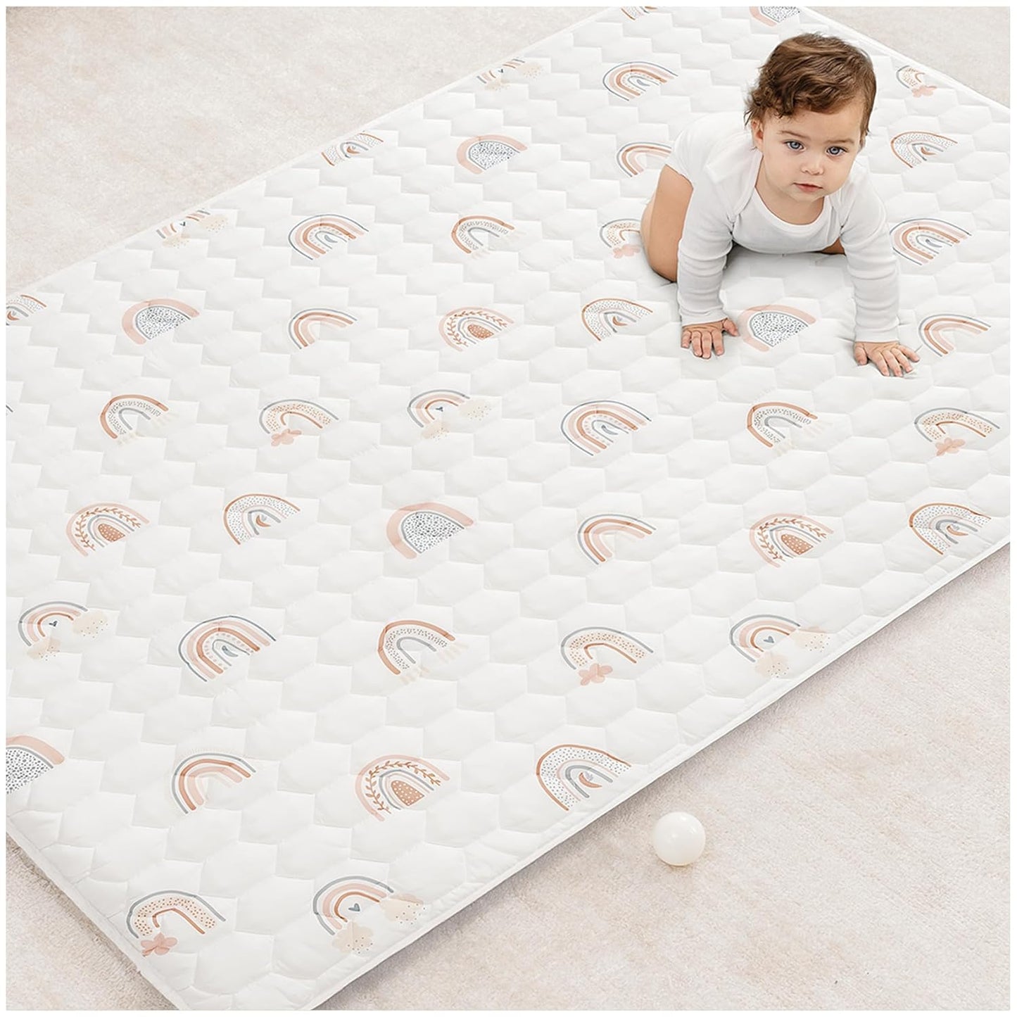 Comfy Cubs Rectangle Kids Play Mat - Medium 48 x 72 inches Soft Quilted Baby Floor Mat with Non-Slip Bottom - Plush Design for Toddlers Playtime and Relaxation - Comfortable and Durable - Rainbow