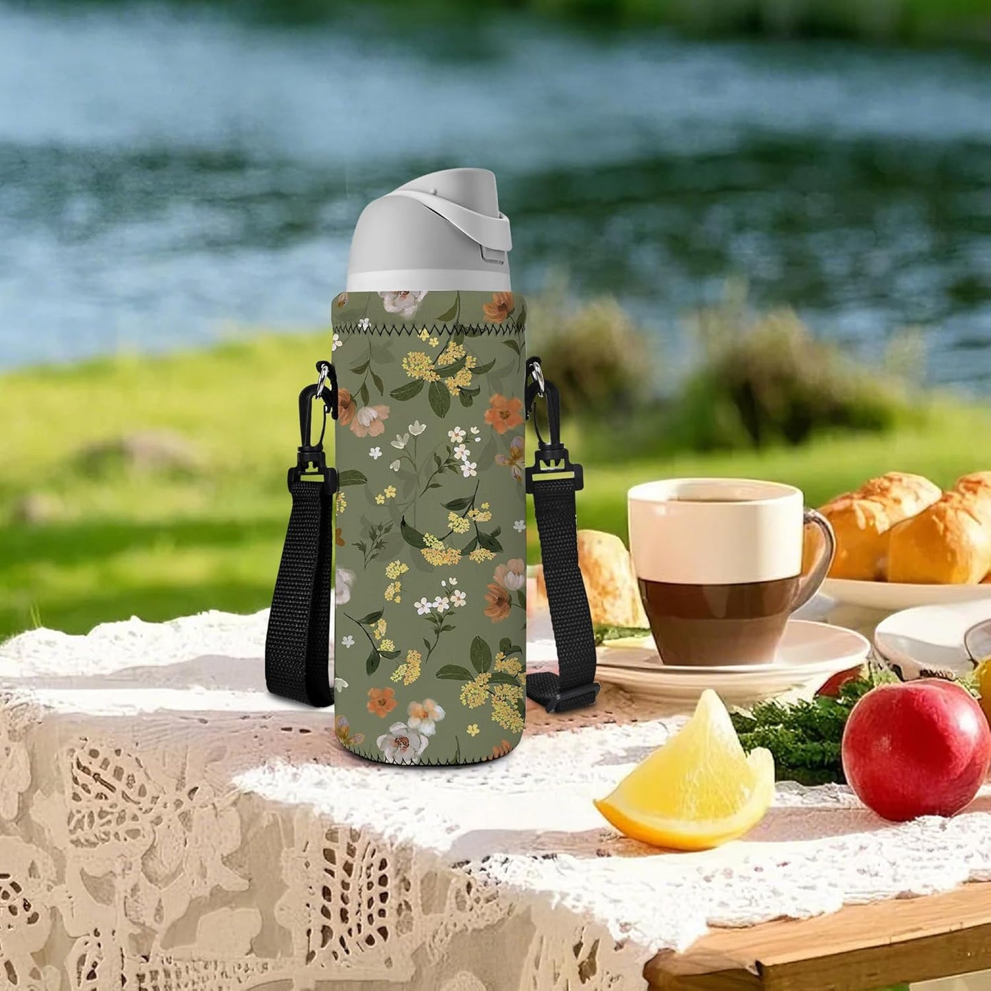 Neoprene Water Bottle Carrier Bag with Adjustable Shoulder Strap for Men Women Walking Hiking,Portable Insulated Holder Case for Stainless Steel/Glass/Plastic Bottles