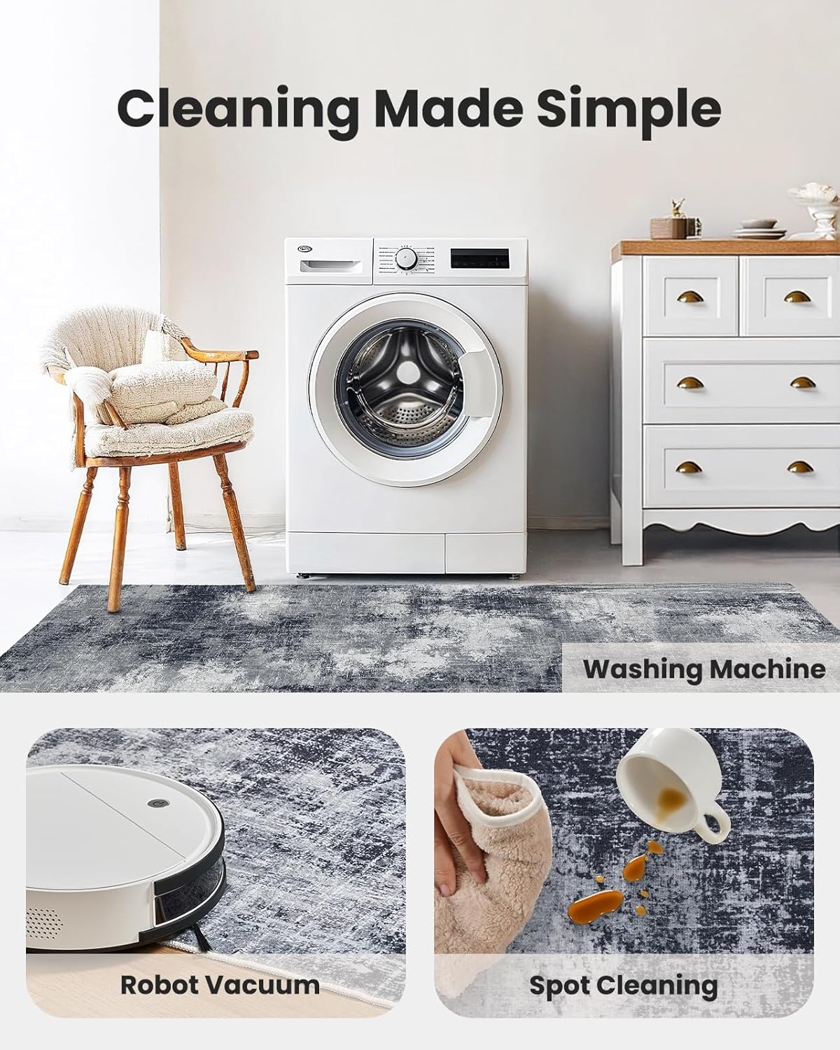 AMADA HOMEFURNISHING 6x9 Washable Area Rug, Modern Abstract Living Room Rug with Non-Slip Backing & Short Pile, Large Rug with Abstract Pattern for Living Room, Bedroom and Dinning Room, Grey