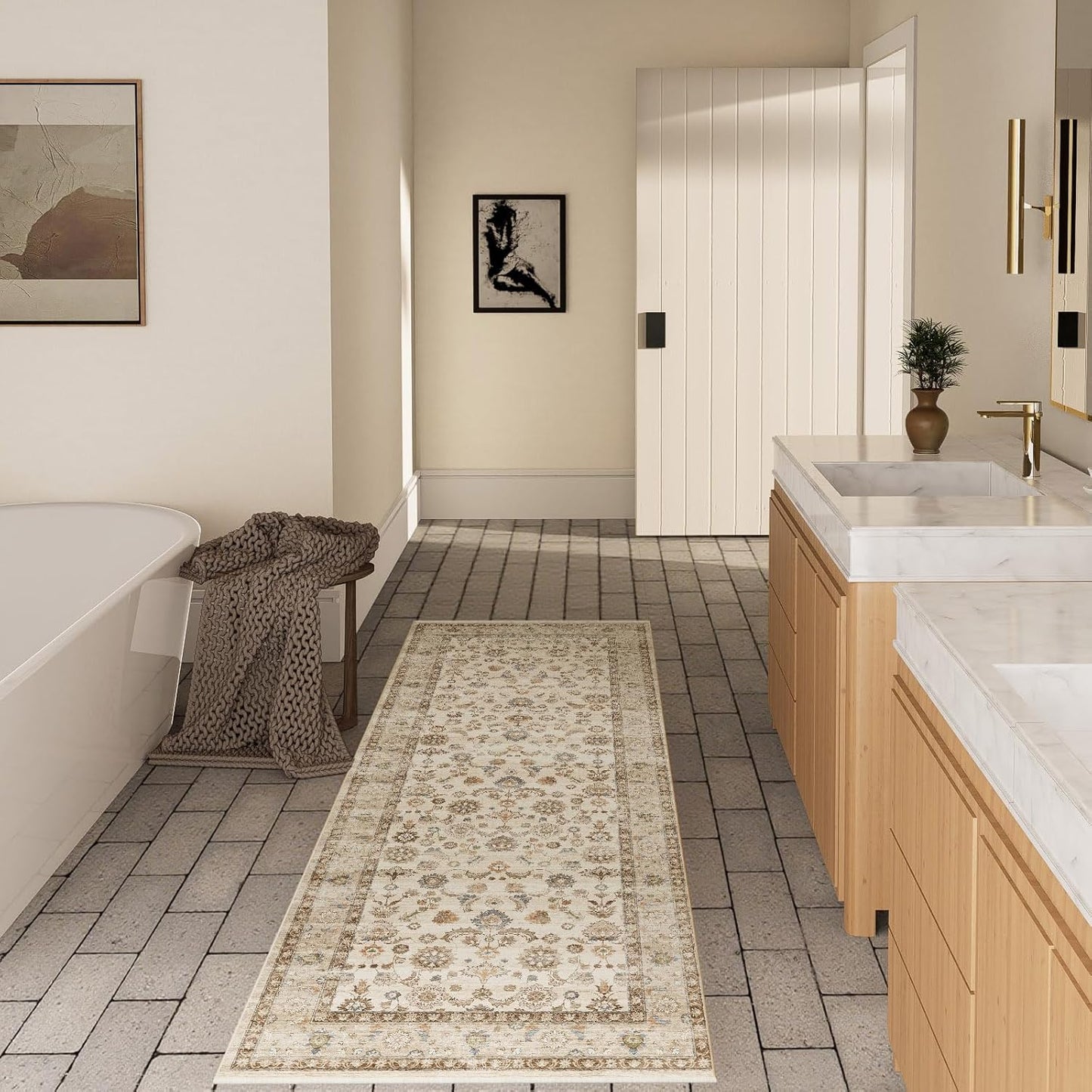 Machine Washable Hallway Runner Rug: 2'x10' Kitchen Rugs Stain Resistant Non Slip Low Pile Soft Carpet Runners for Hallways Indoor Entryway Kitchen Beside Bedroom Bathroom Farmhouse