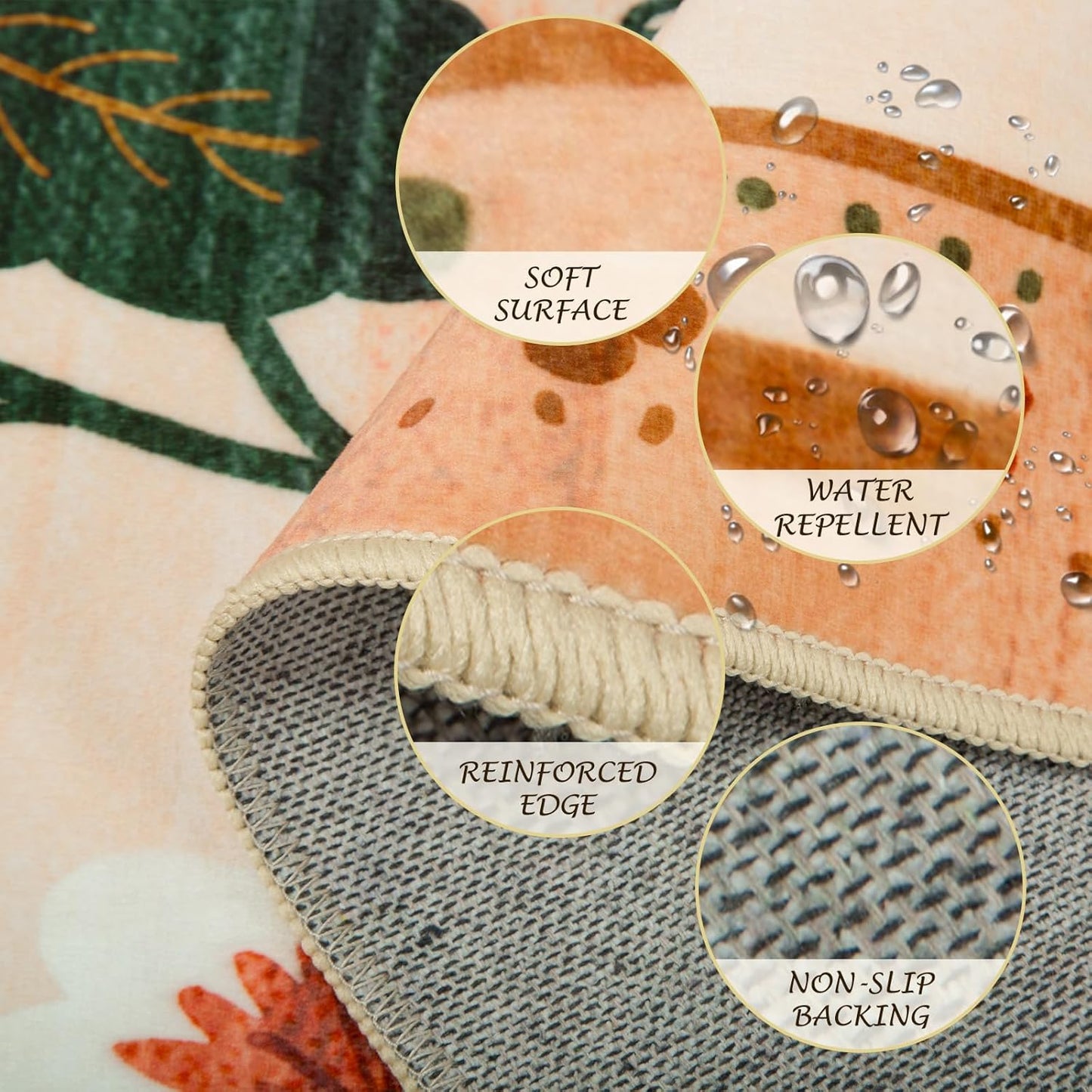 Floral 2x10 Area Rug Machine Washable Soft Print Boho Carpet Non Slip Doormat Low Pile Flower Area Rugs for Living Room Bedroom Nursery Kitchen Dining Room Indoor-Light Orange