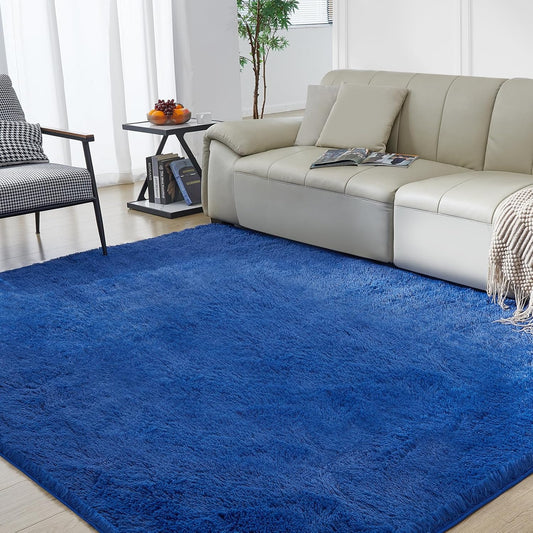 Ultra Soft Rug for Living Room, 9X12 Fluffy Shag Area Rug for Bedroom, Modern Shaggy Carpets Fuzzy Rug for Teens Dorm Nursery Home Decor Aesthetic, Upgrade Anti-Skid Durable, Blue