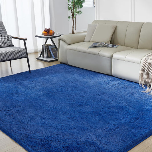 Ultra Soft Rug for Living Room, 4X6 Fluffy Shag Area Rug for Bedroom, Modern Shaggy Carpets Fuzzy Rug for Teens Dorm Nursery Home Decor Aesthetic, Upgrade Anti-Skid Durable, Blue